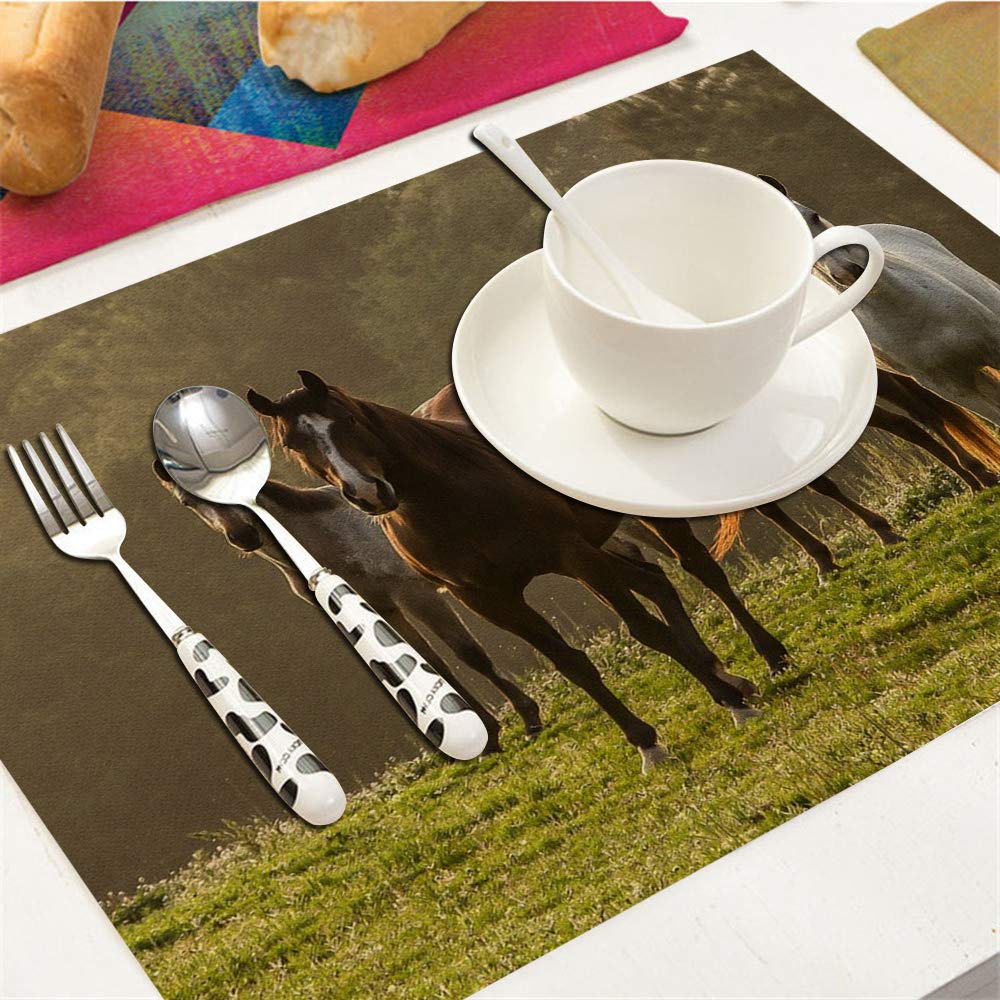 Horse Placemats Set Of 4, Horse On The Prairie Pasture Placemats Heat Resistant For Dining Table Non-Slip 18X12 Inches