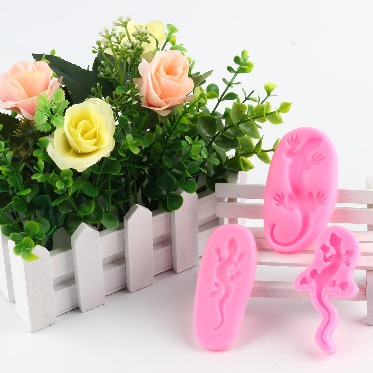 Mujiang 3D Lizard Gecko Fondant Mold Silicone Molds For Chocolate Candy Baking Resin Clay Cake Decorating Set Of 3