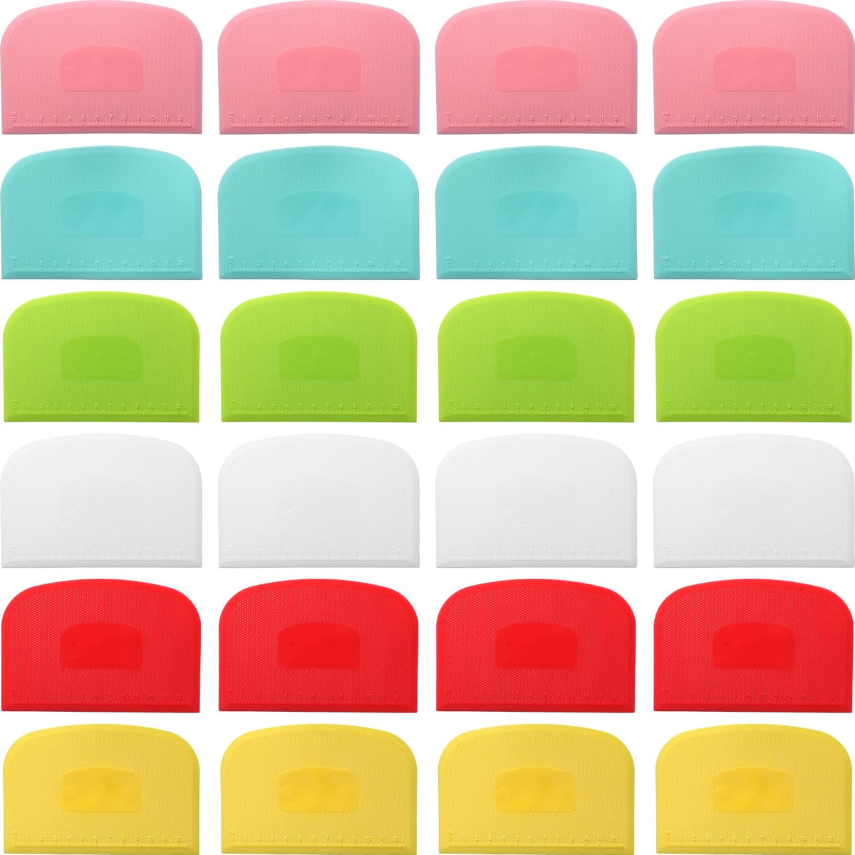 Uiifan 24 Pcs Plastic Bench Scraper With Scale Flexible Dough Scraper Multipurpose Bowl Scraper Cake Dough Cutter Pizza Dough Sp