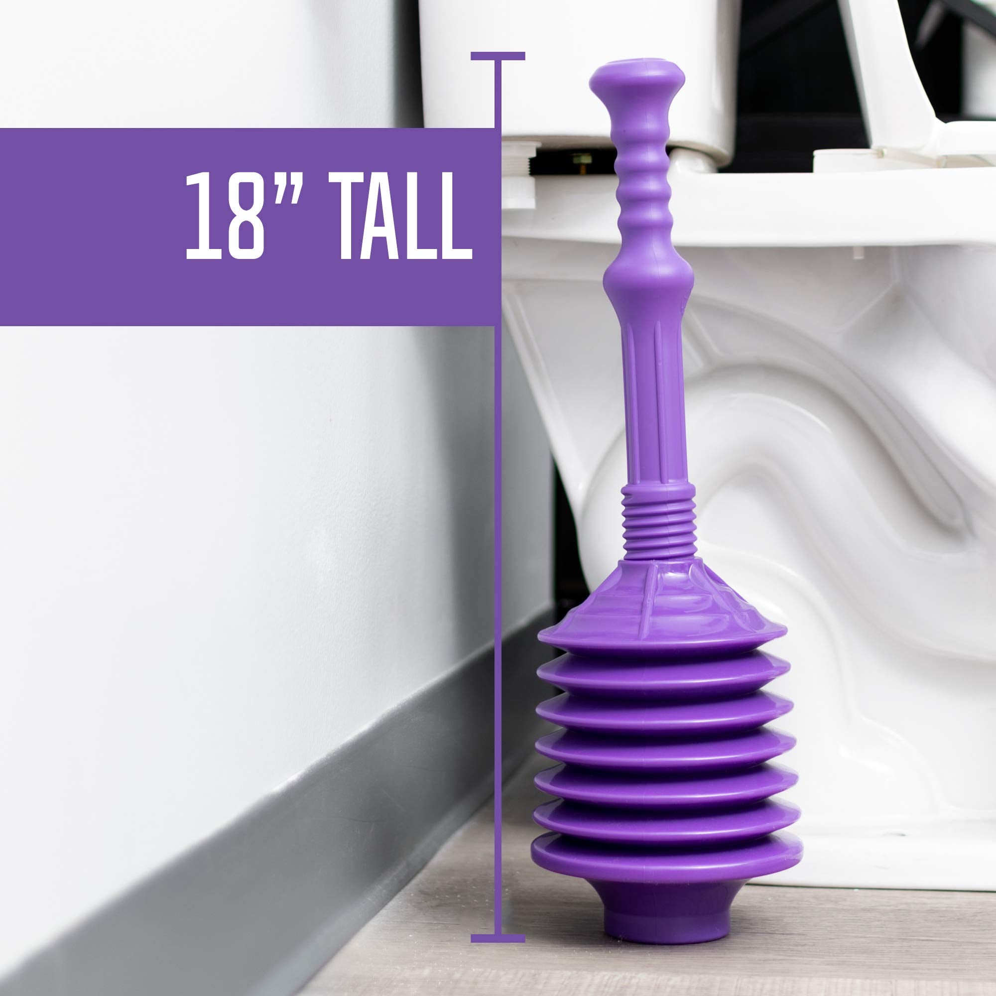 Js Jackson Supplies Professional Bellows Accordion Toilet Plunger, Thrust Plunge Removes Heavy Duty Clogs From Clogged Bathroom