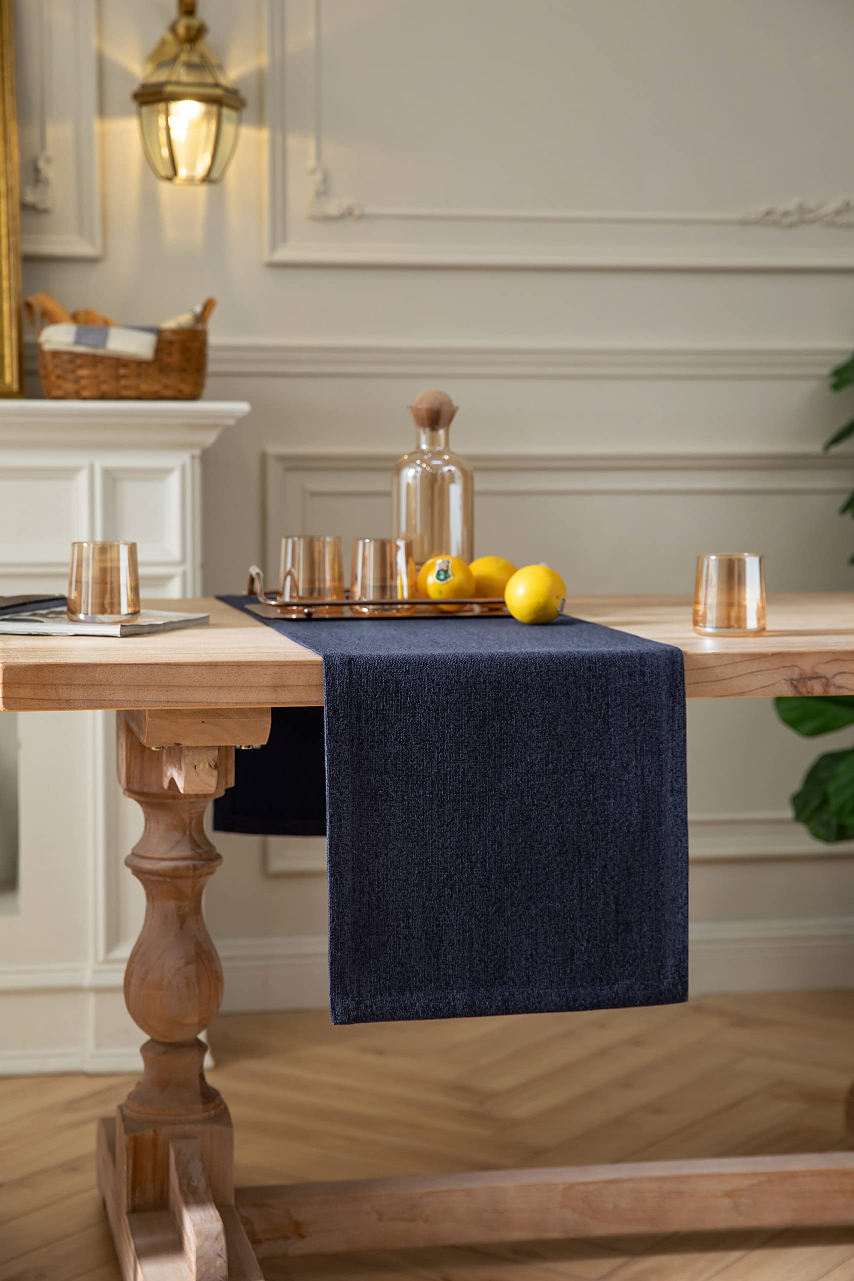 Zeemart Burlap Style Farmhouse Table Runners 48 Inches Long, Navy Rustic Woven Dining Table Runner For Everyday Use, 14X48 Inche