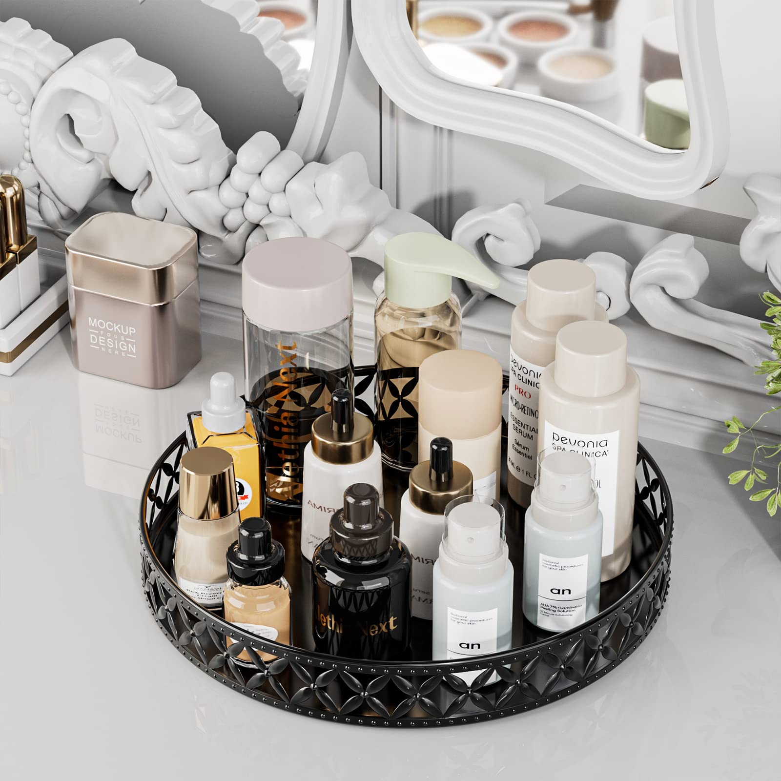 Vanity Tray For Bathroom Counter - 11 Inch Black Decorative Tray Bathroom Counter Tray Organizer For Perfume Cosmetics Jewelry M