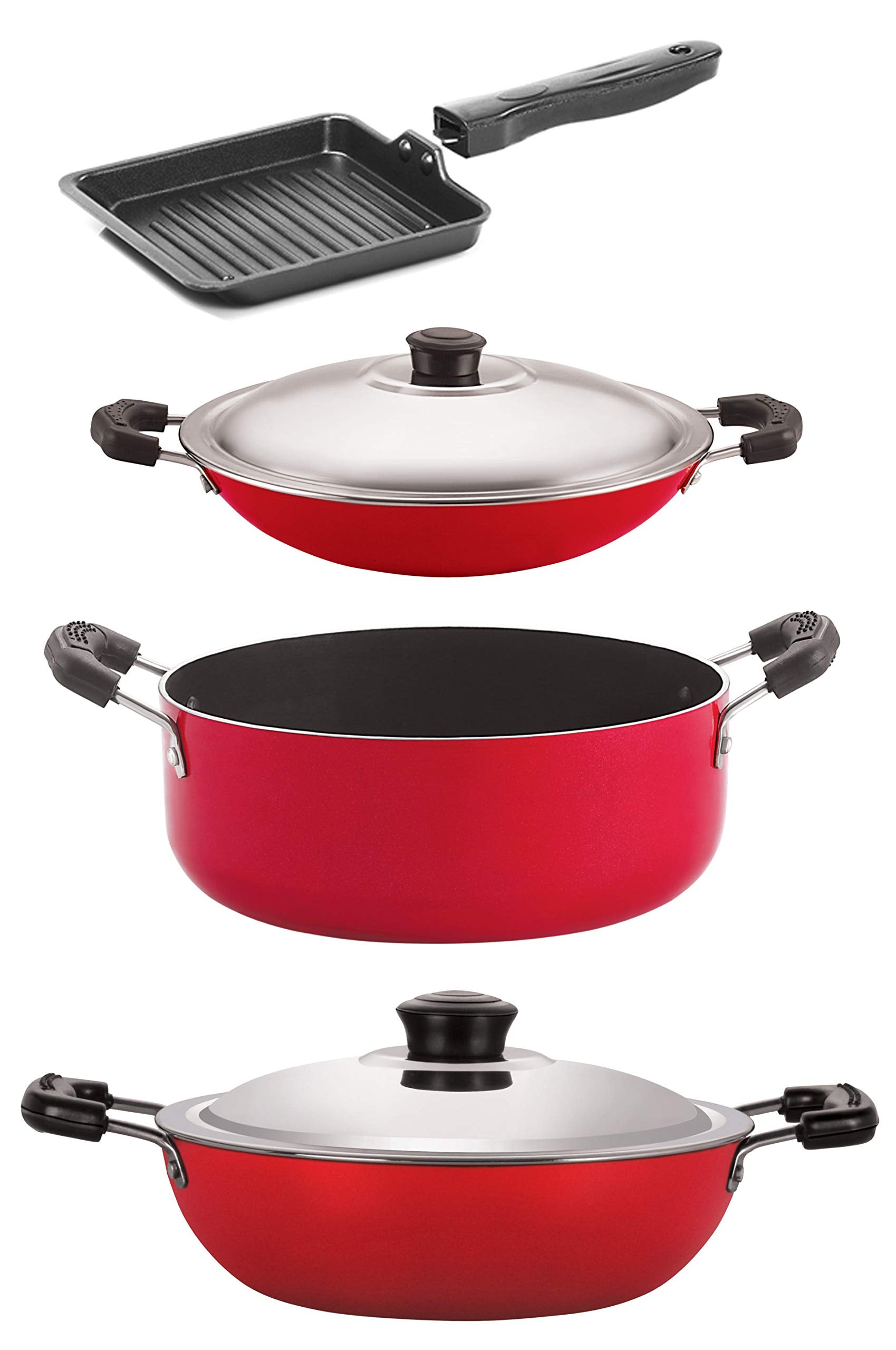 Nirlon Dishwasher Safe Non Stick Cookware Pots And Pans Set, 4 Pieces(Dkd(B)_Ac_Sgp_Cs24)