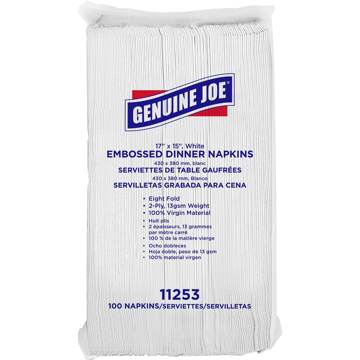 Genuine Joe 11253 Dinner Napkins, 2-Ply, 17-Inch X15-Inch , 100/Pk, We