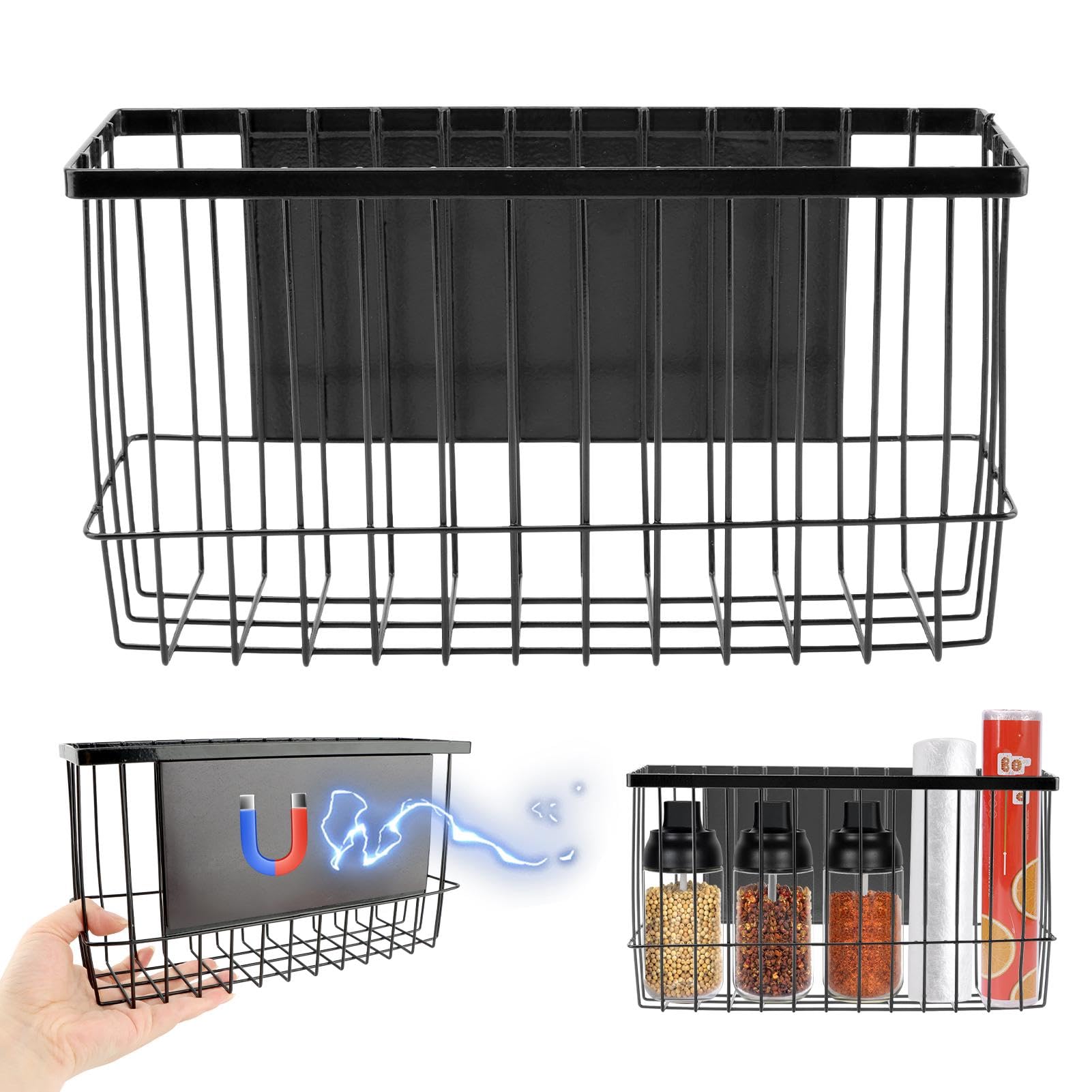 Magnetic Storage Basket, Magnetic Basket Organizer For Refrigerator, Magnetic Spice Rack For Refrigerator, Moveable Fridge Organ