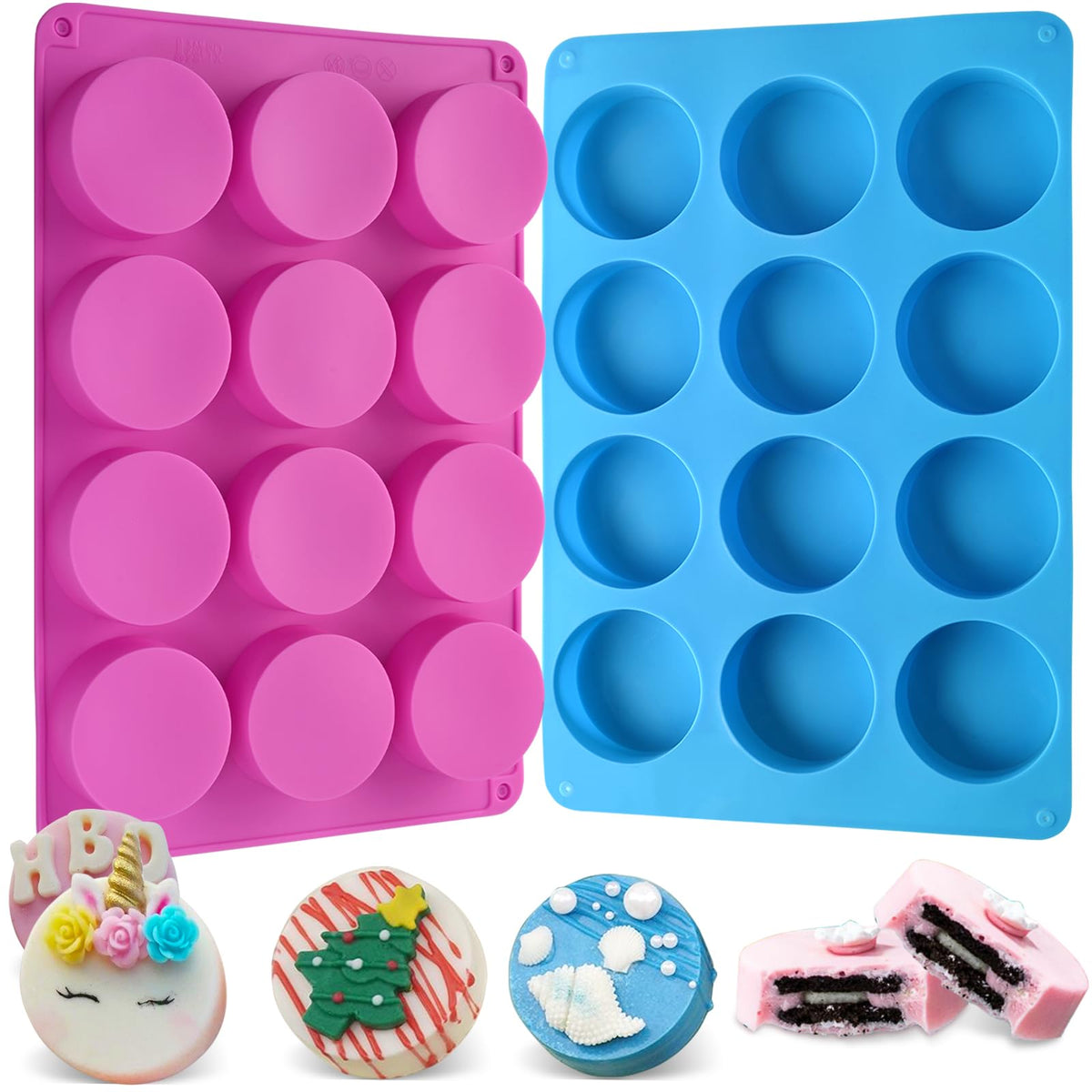 Sakolla 2 Pcs Round Chocolate Cookie Molds, Cylinder Silicone Mold, Perfect For Chocolate Covered Oreos, Cake, Candy, Pudding, M