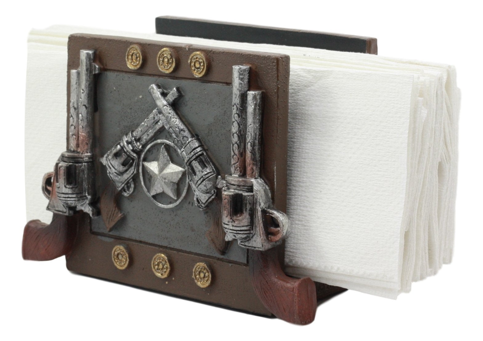 Ebros Rustic Country Wild West Texas Star And Six Shooter Pistols Country Western Cowboy Napkin Holder Decorative Figurine As Ki