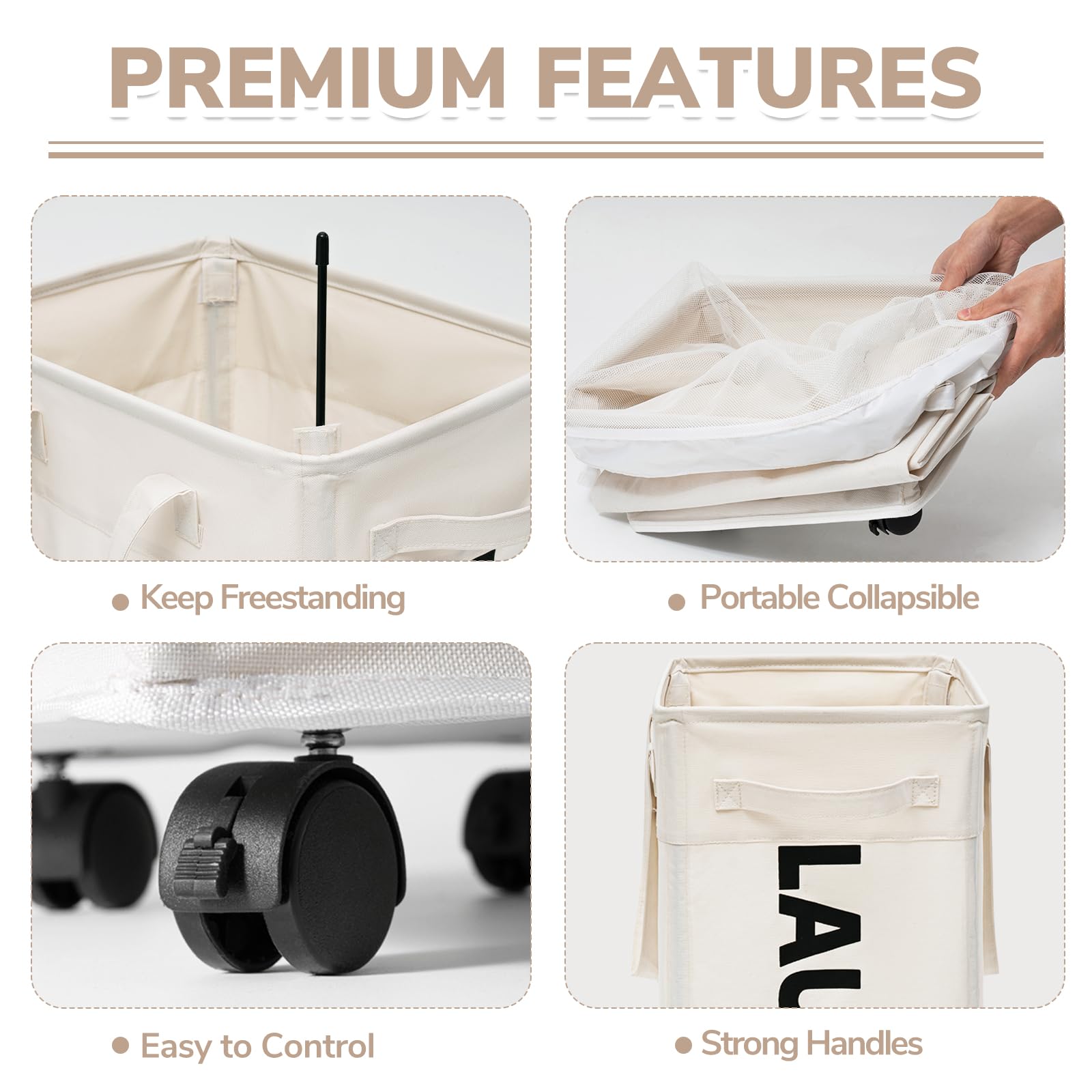 Chicvita 2-Pack Laundry Baskets With Wheels And Handle,75L Collapsible Clothes Basket With Removable Wash Bags For Dorms And Cor