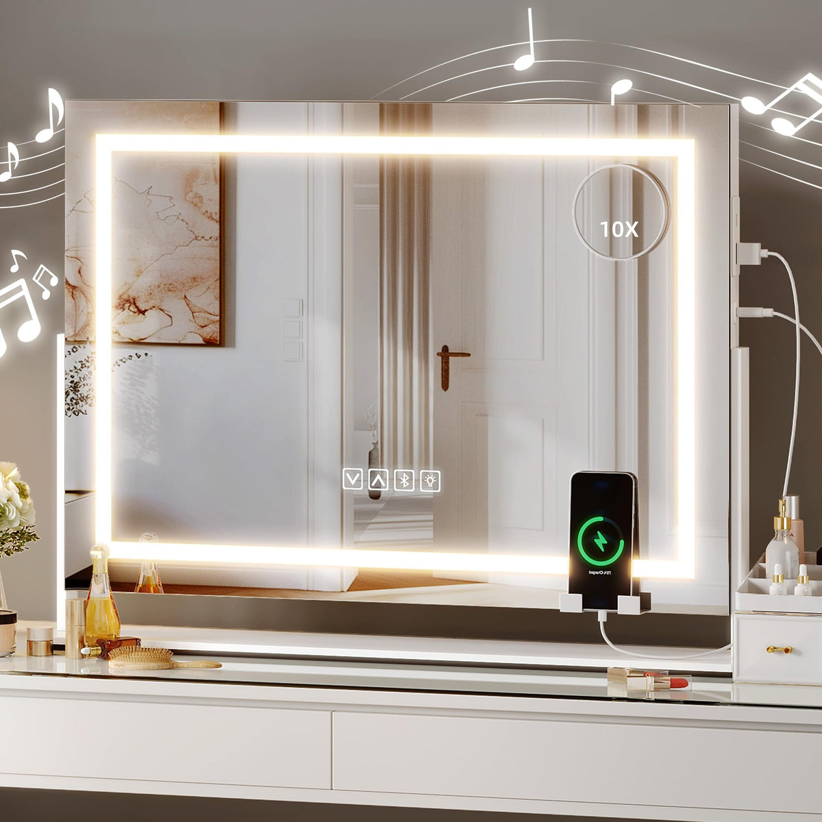 Yitahome Vanity Mirror With Lights 24.6''X20'' Led Lighted Makeup Mirror, Large Makeup Mirror With Lights, Touch Screen With 3-C