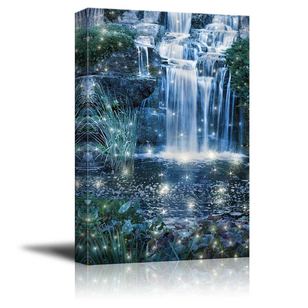 Wall26 - Canvas Prints Wall Art - Magic Night Waterfall Scene (Fantasy, Fairy, Waterfall) | Modern Wall Decor/Home Decoration St
