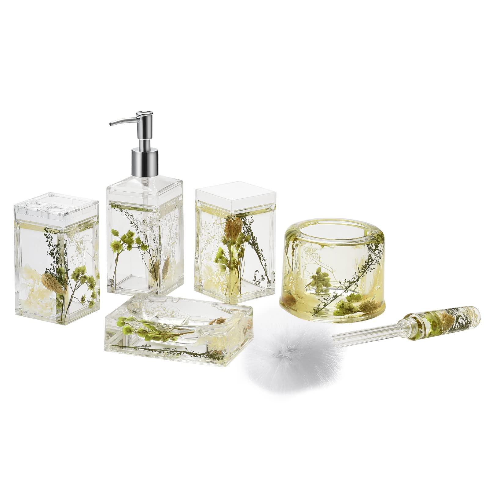 Locco Decor 5-Piece Acrylic 3D Floating Bathroom Accessory Set - Green Plants