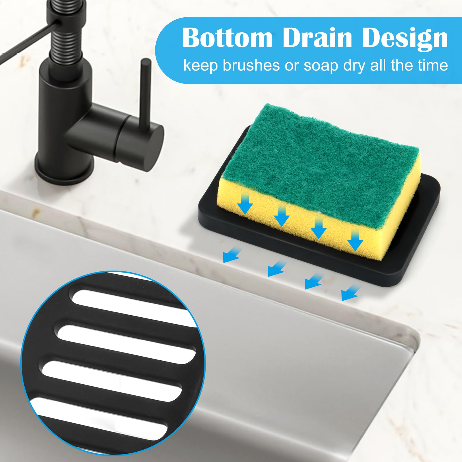 Topsky 2Pcs Soap Dish Holder, Non-Slip Bathroom Accessories Silicone Soap Case Saver, Sink Deck Bathtub Shower Dish Soap Drainer