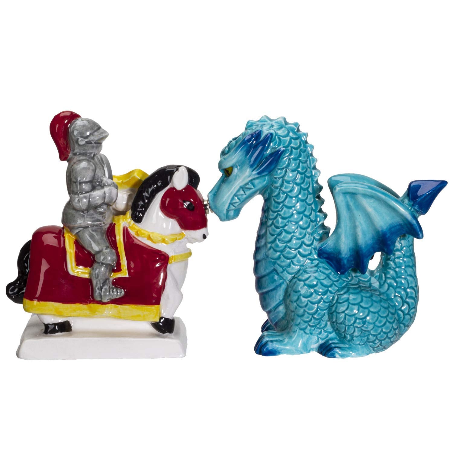 Knight On Horse & Dragon Ceramic Salt And Pepper Shakers Set