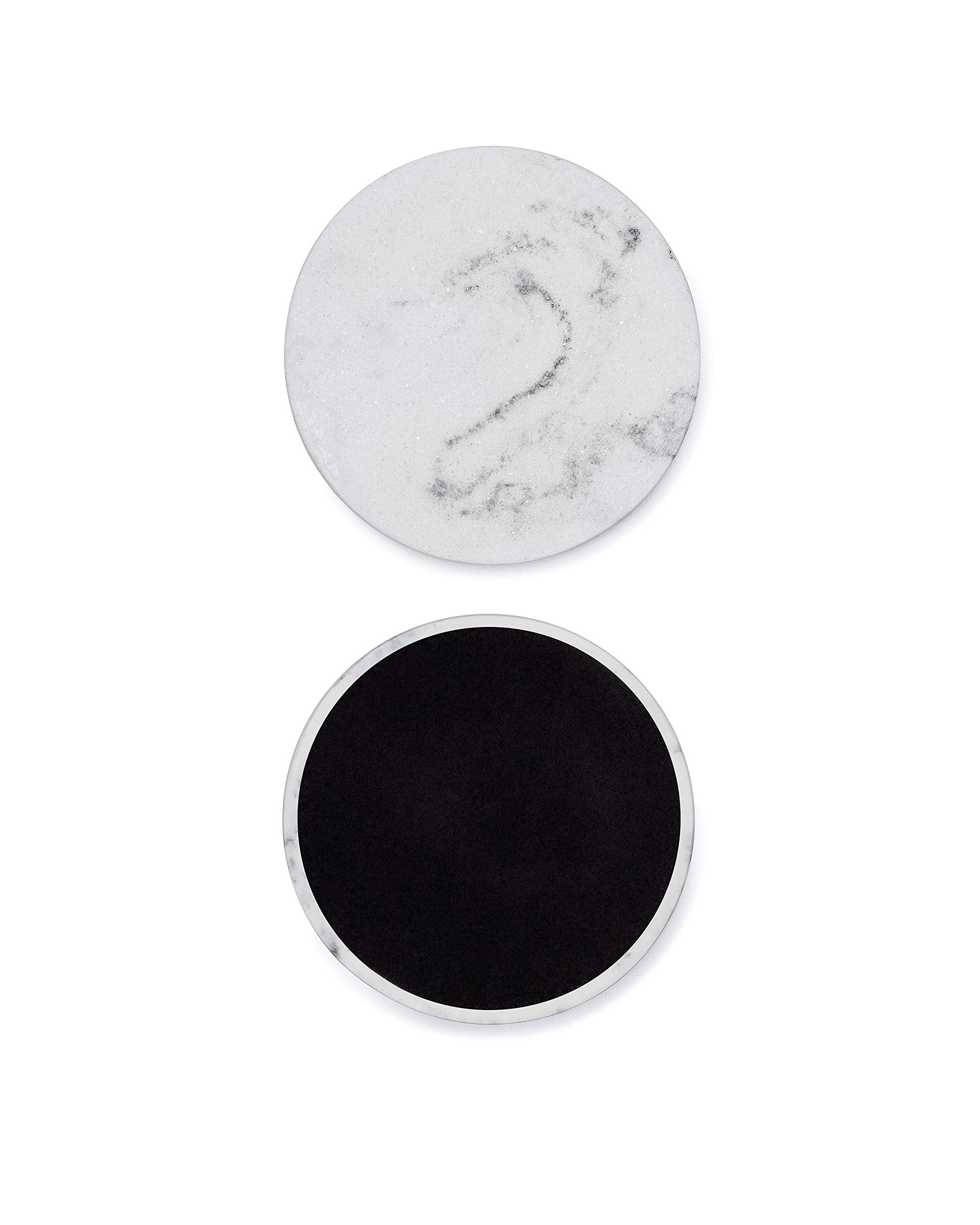 Essentra Home Set Of 6 White Marble Coasters For Drinks, Soft Felt Bottom Protects Your Furniture From Scratches, Absorbent 4 In