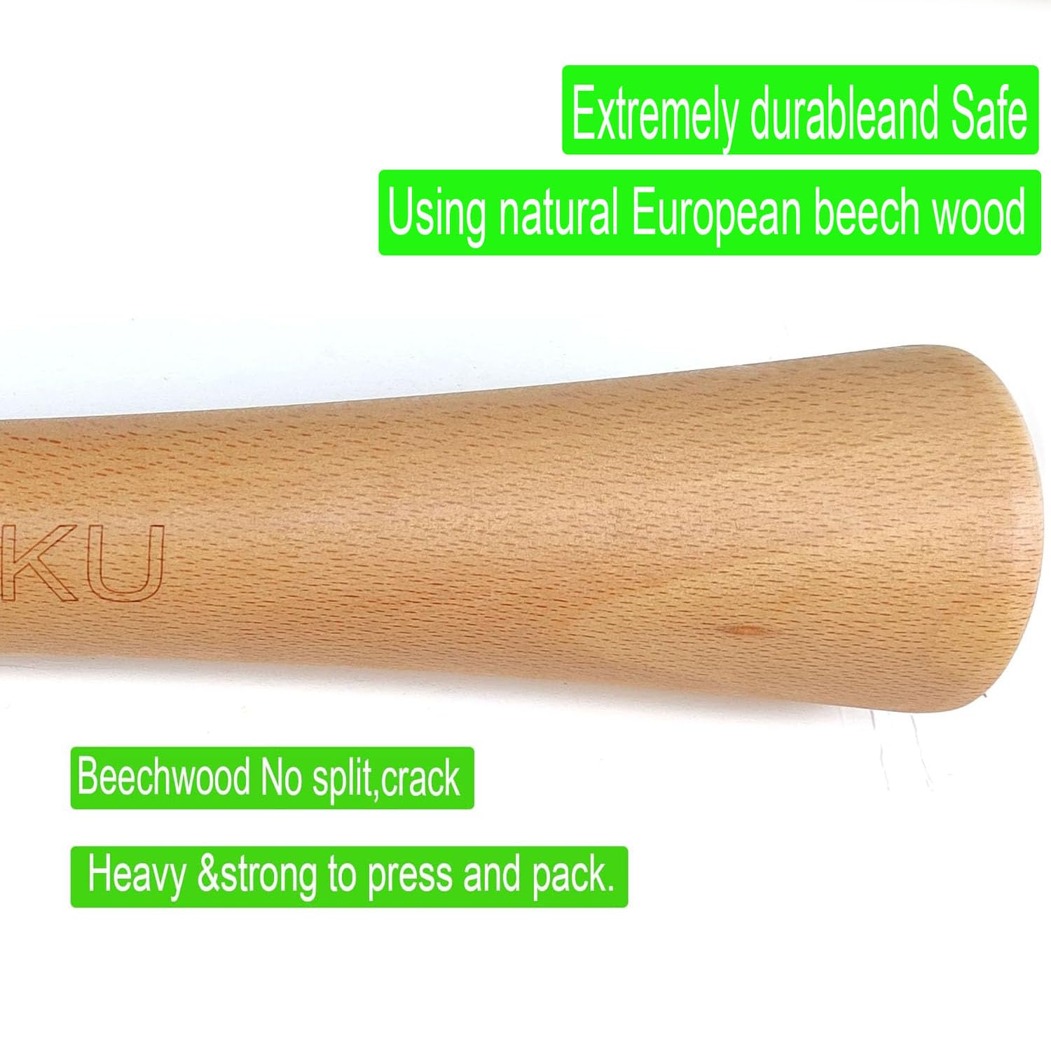 YOBNKU Sauerkraut Pounder 16'' Natural Beech Wood for Fermentation Crocks and Mason Jars - Cabbage Tamper for Packing Down Fermented Foods like Kimchi (16 in)