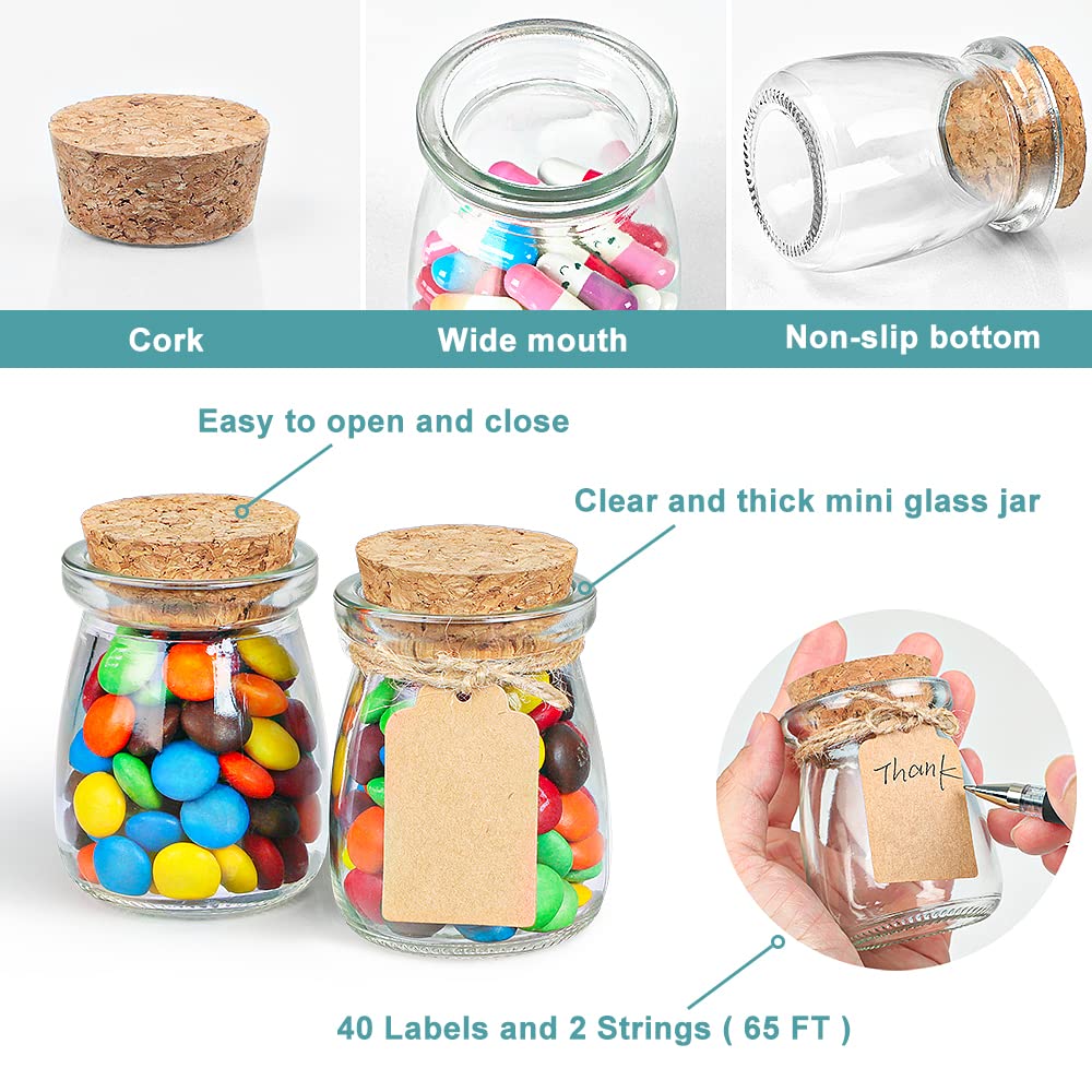 Ritayedet 40 Pack Glass Favor Jars With Cork Lid, 3.4 Oz Small Glass Bottles For Wedding Favor, Baby Shower, Party Favor, Gift J