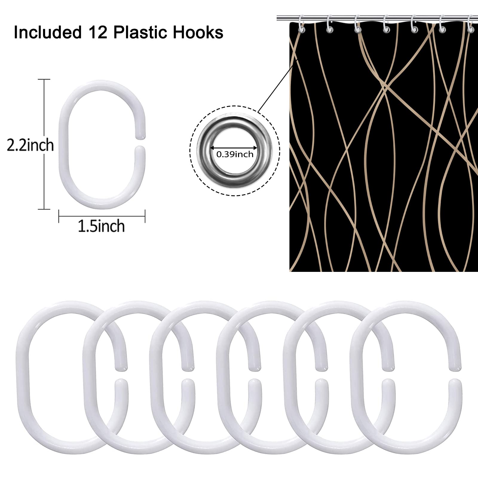 Punkray Black and Brown Striped Wavy Line Fabric Shower Curtain for Bathroom with 12 Hooks  Shower Curtains for Bathroom 72 Inches Long  Weighted Hem Waterproof Bath Accessories Hotel Style