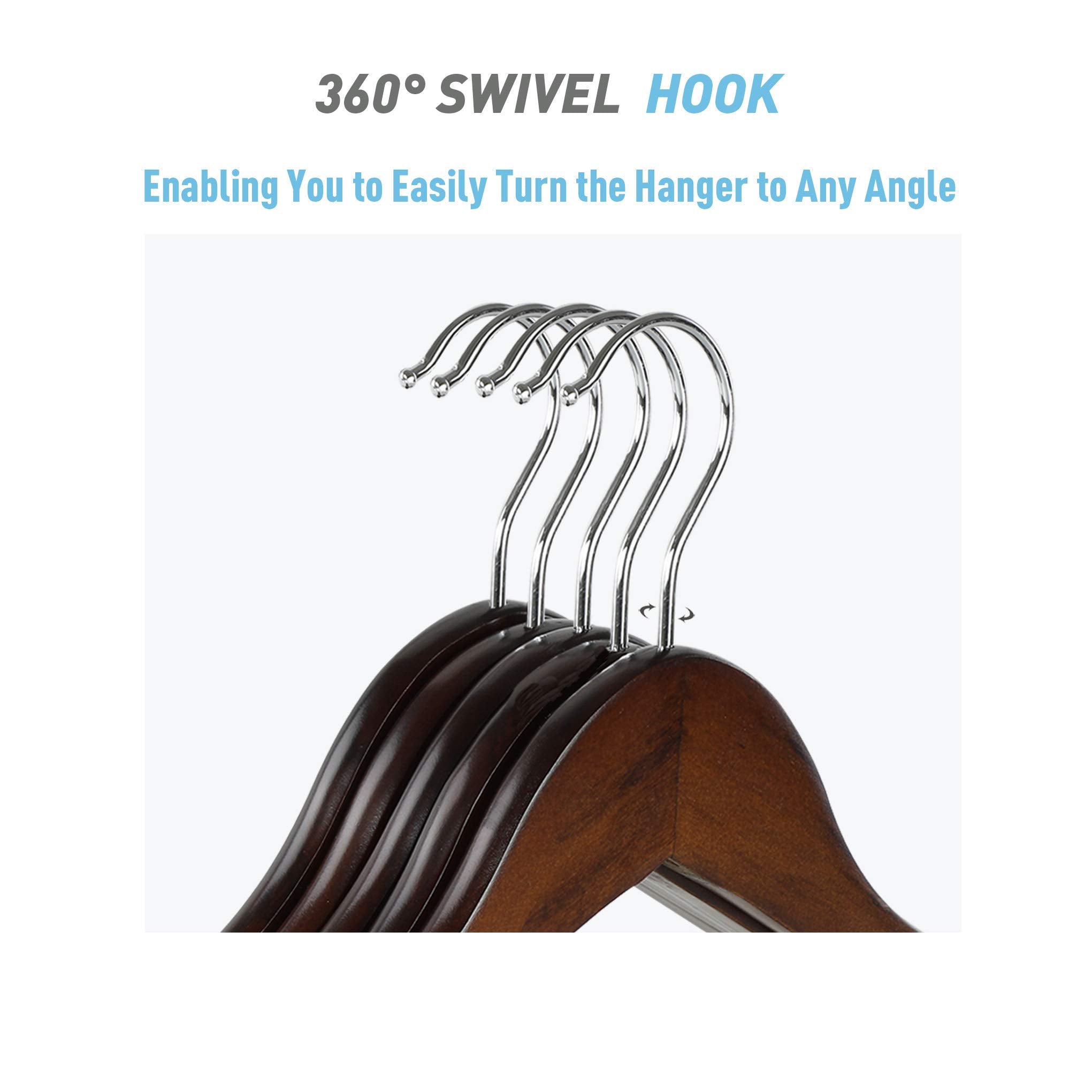 Topia Hanger Wooden Suit Hangers With Adjustable Metal Clips (10 Pack), Solid Wood Clothes Hangers, 360 Swivel Hook, Premium Ret