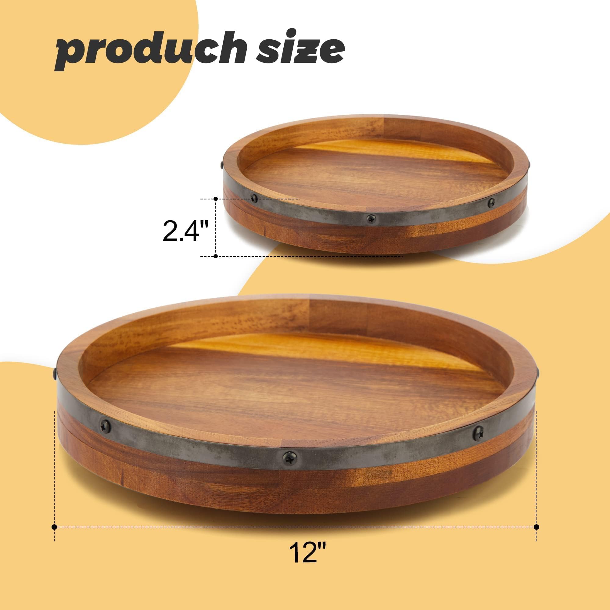 12 Inch Acacia Wood Lazy Susan Turntable For Table, Kitchen Turntable Organizer, 360 Degree Decorative Turntable For Countertop