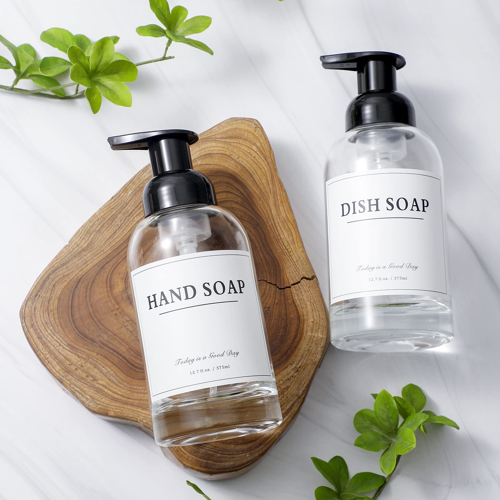 Rejomiik Foaming Soap Dispenser Thick Glass Foam For Bathroom Or Kitchen Sink, 12.7 Oz Clear Pump Bottles For Hand Soap, Body Wa