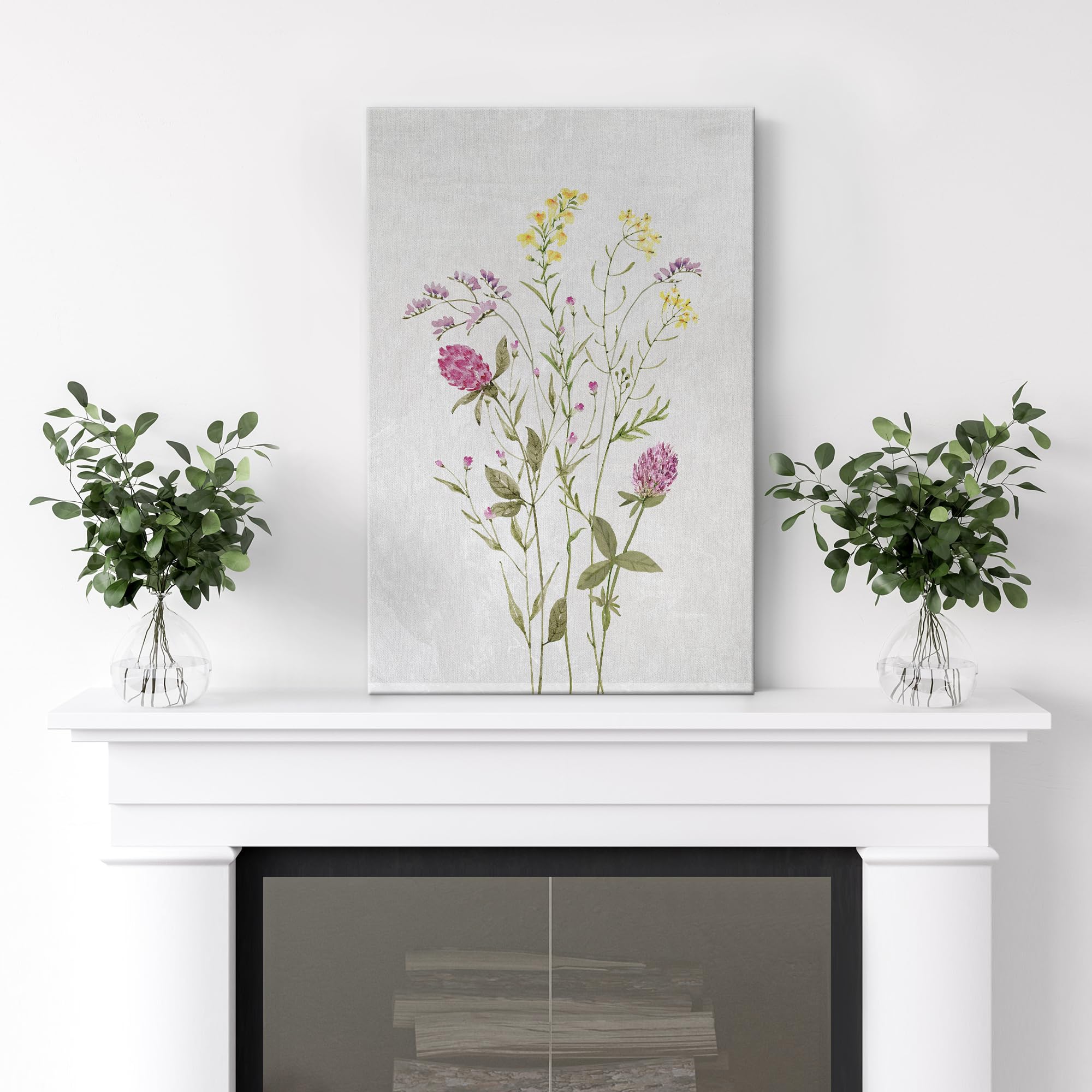 Wall26 Canvas Print Wall Art Fine Art Pastel Pink & Yellow Wildflower Nature Wilderness Illustrations Modern Art Botanical Flora
