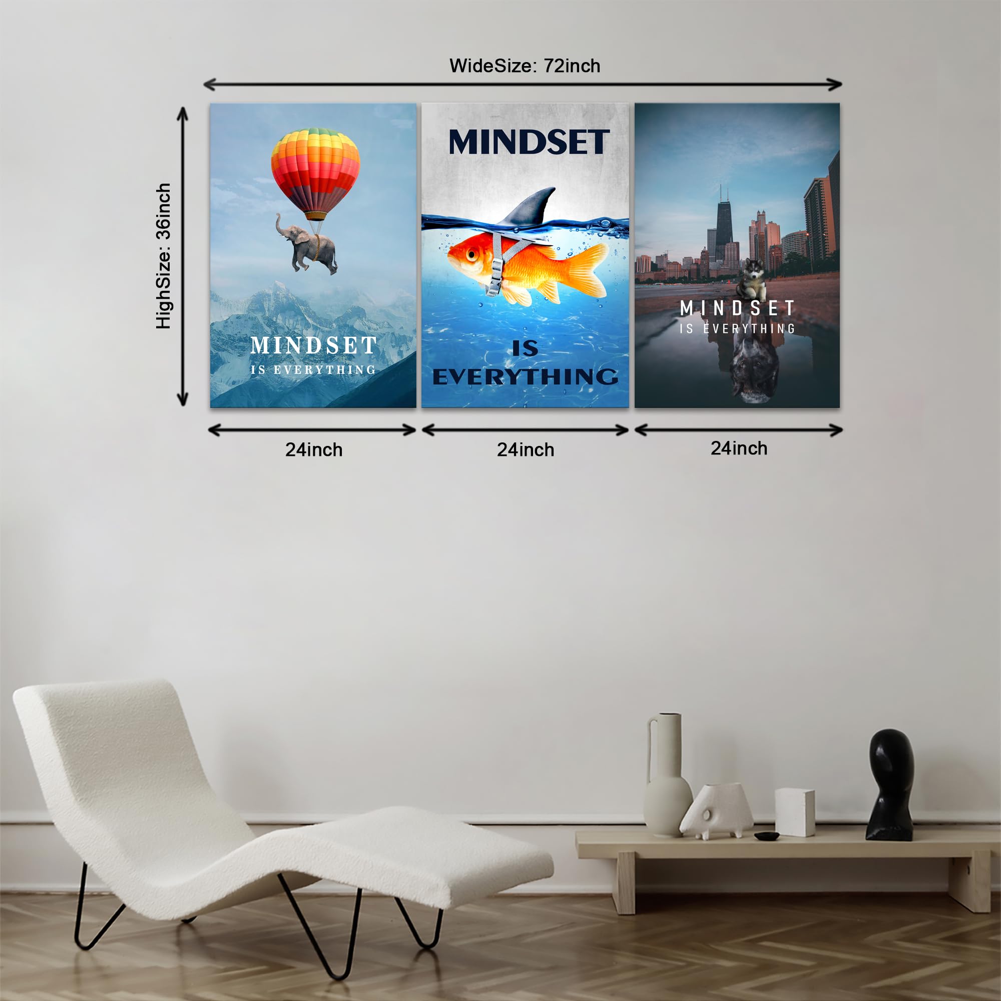 Kawahone Mindset Is Everything - Motivational Wall Art - Inspirational Mindset Entrepreneur Posters Prints Framed Artwork For Of