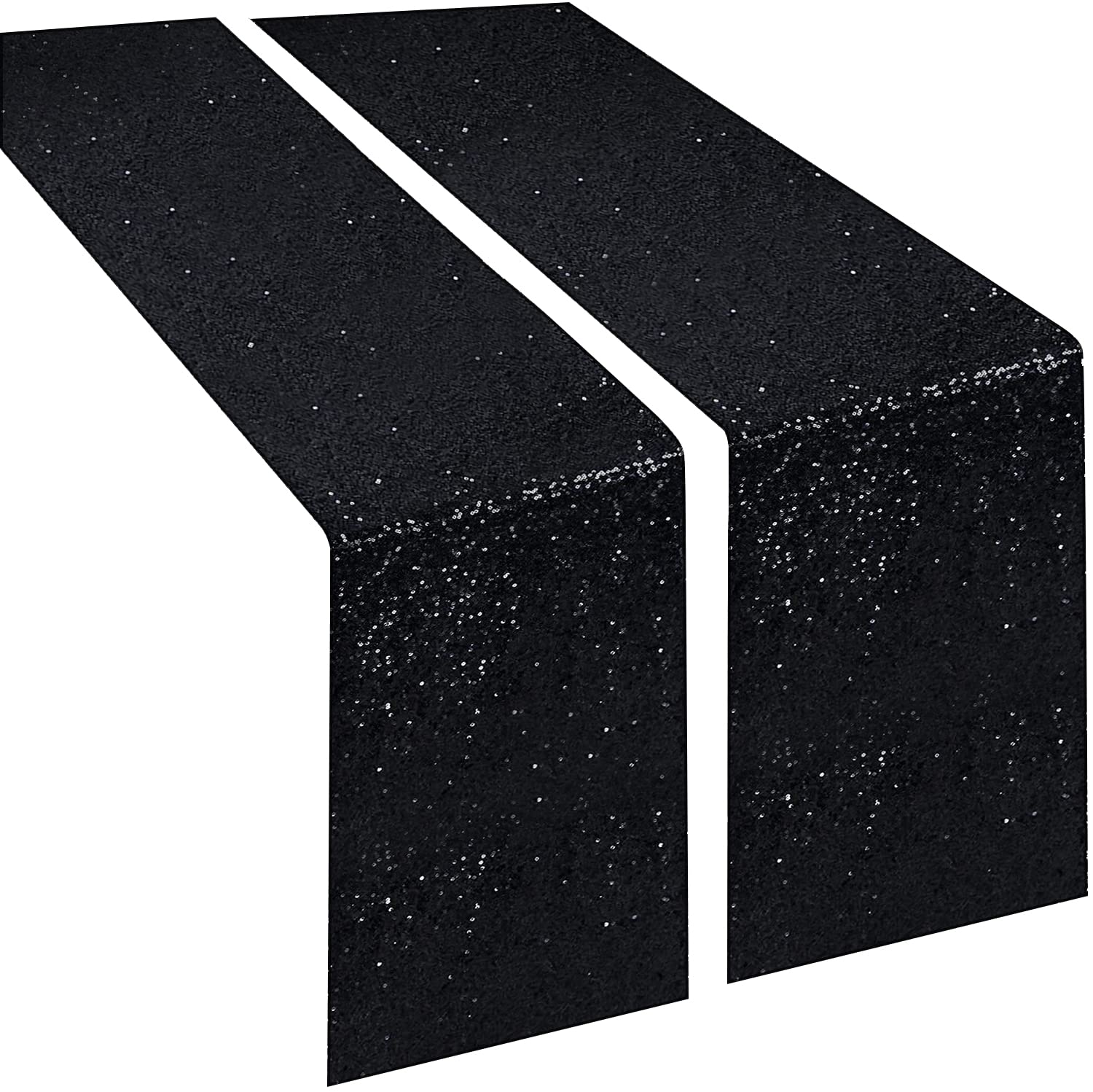 Yuboo Black Sequin Table Runners 12''X 108'', 2 Pack Glitter Table Runner, Graduation Party Decorations, Sparkly Black Decoratio