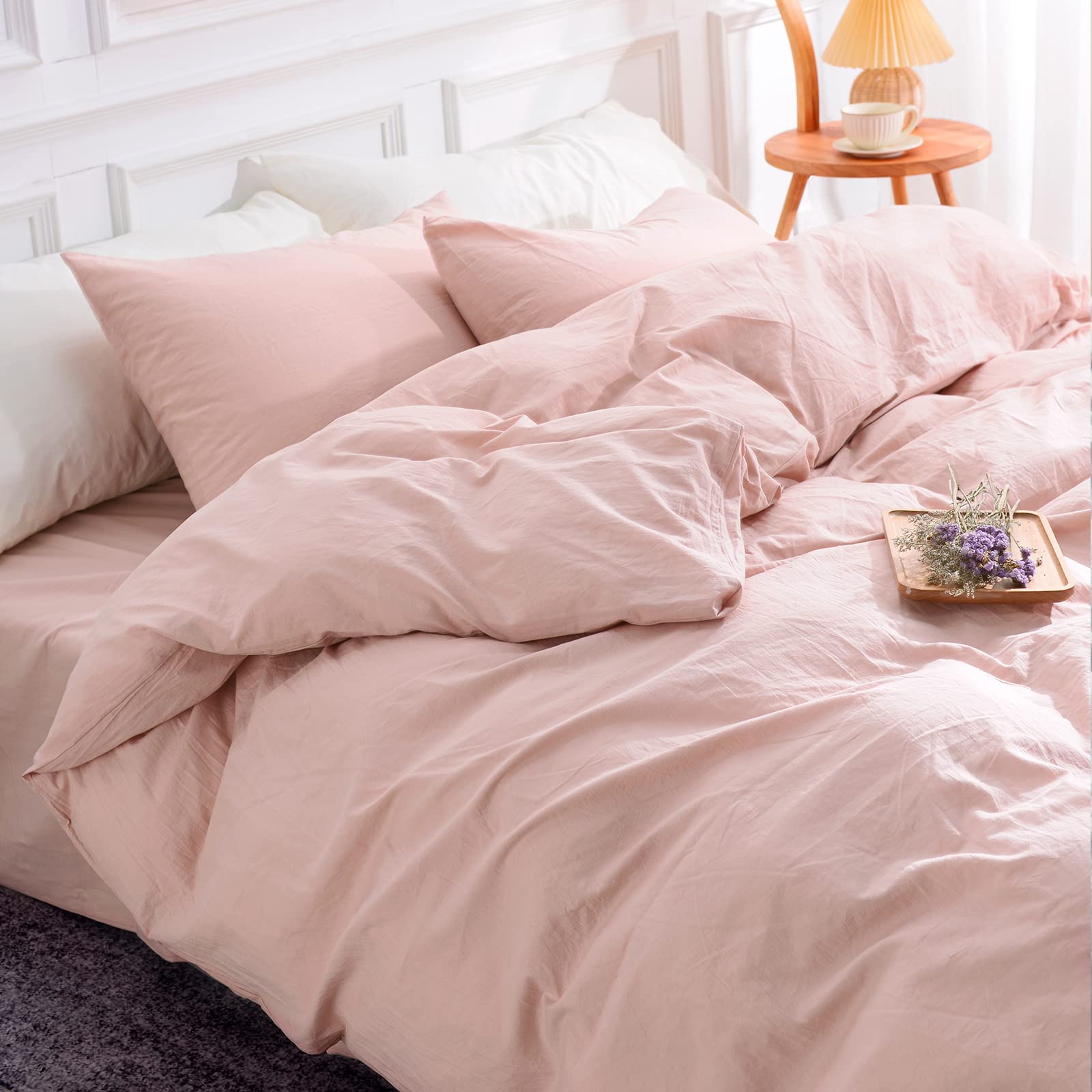 Nexhome Pro Duvet Cover Set Queen Size Linen Feel Textured Organic Natural 100 Washed Cotton Duvet Cover 3 Pieces Bedding Set Wi