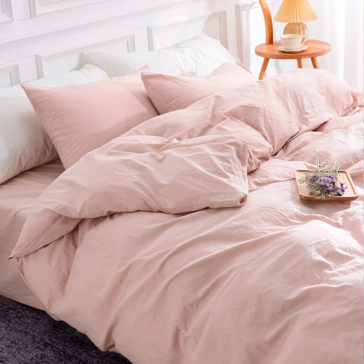 Nexhome Pro Duvet Cover Set Queen Size Linen Feel Textured Organic Natural 100 Washed Cotton Duvet Cover 3 Pieces Bedding Set Wi