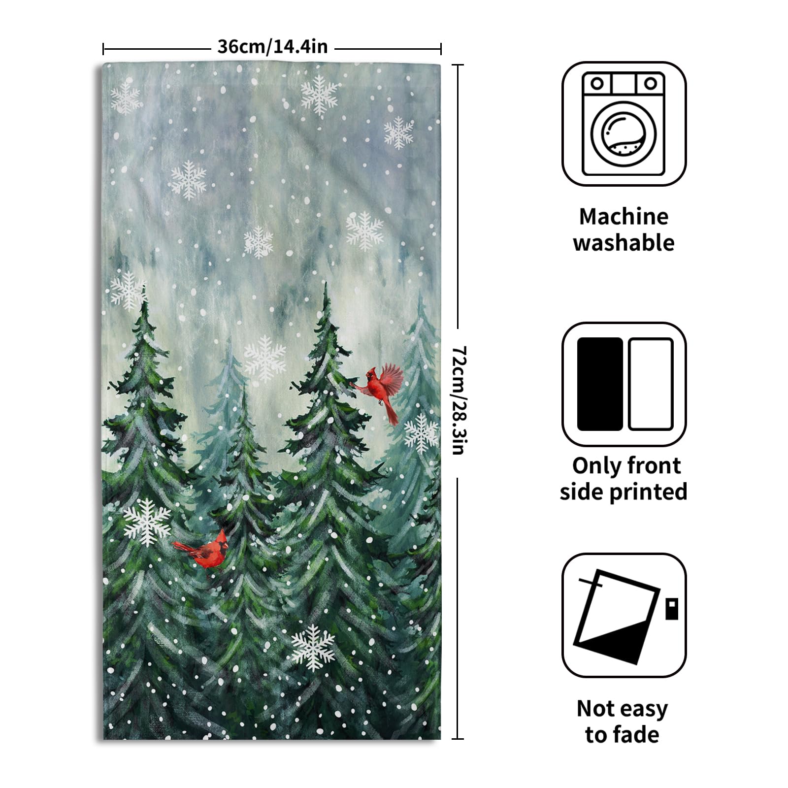 Winter Watercolor Tree Hand Towels For Bathroom 2 Packs Christmas Dark Green Pine Trees Kitchen Towels Misty Forest Cardinal Hol