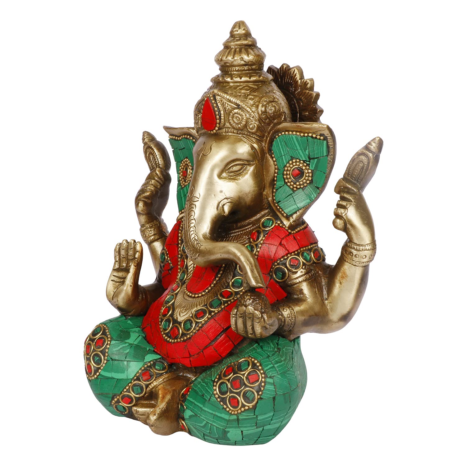 Artvarko Ganesha Statue Idol Brass With Turquoise Taj Ganesh Idol Sculpture For Home Pooja Entrace Dcor Good Luck Vastu Decorati
