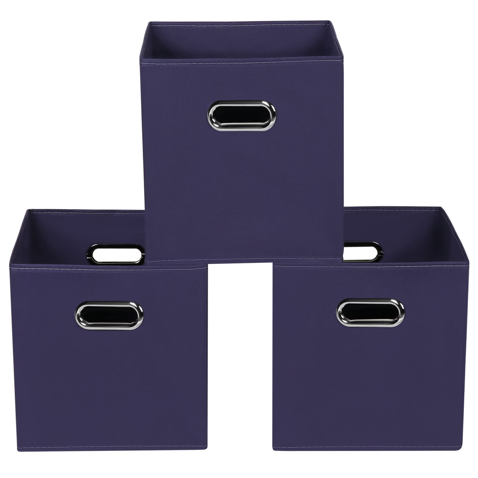 Yunkeeper Navy Blue Fabric Storage Bins, Set Of 3, 11X11X11, Foldable Cube Bins For Cloth Or Accessory Storage