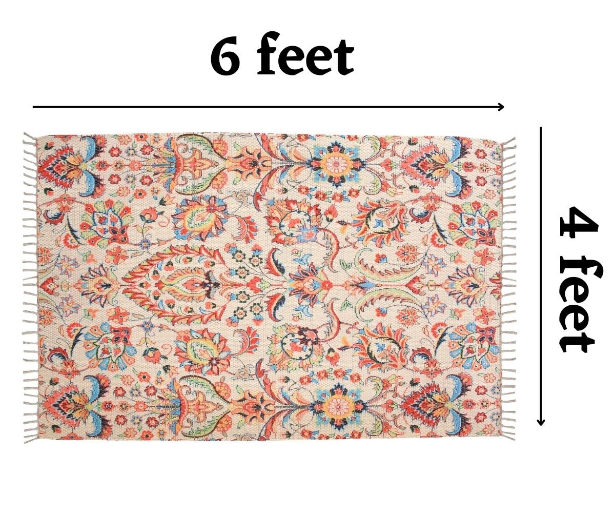 Homadorn Handmade Sustainable Printed Modern Dhurrie/Rugs/Carpet Upcycled From Scrap Fabric For Living Room/Bedside Runner For E