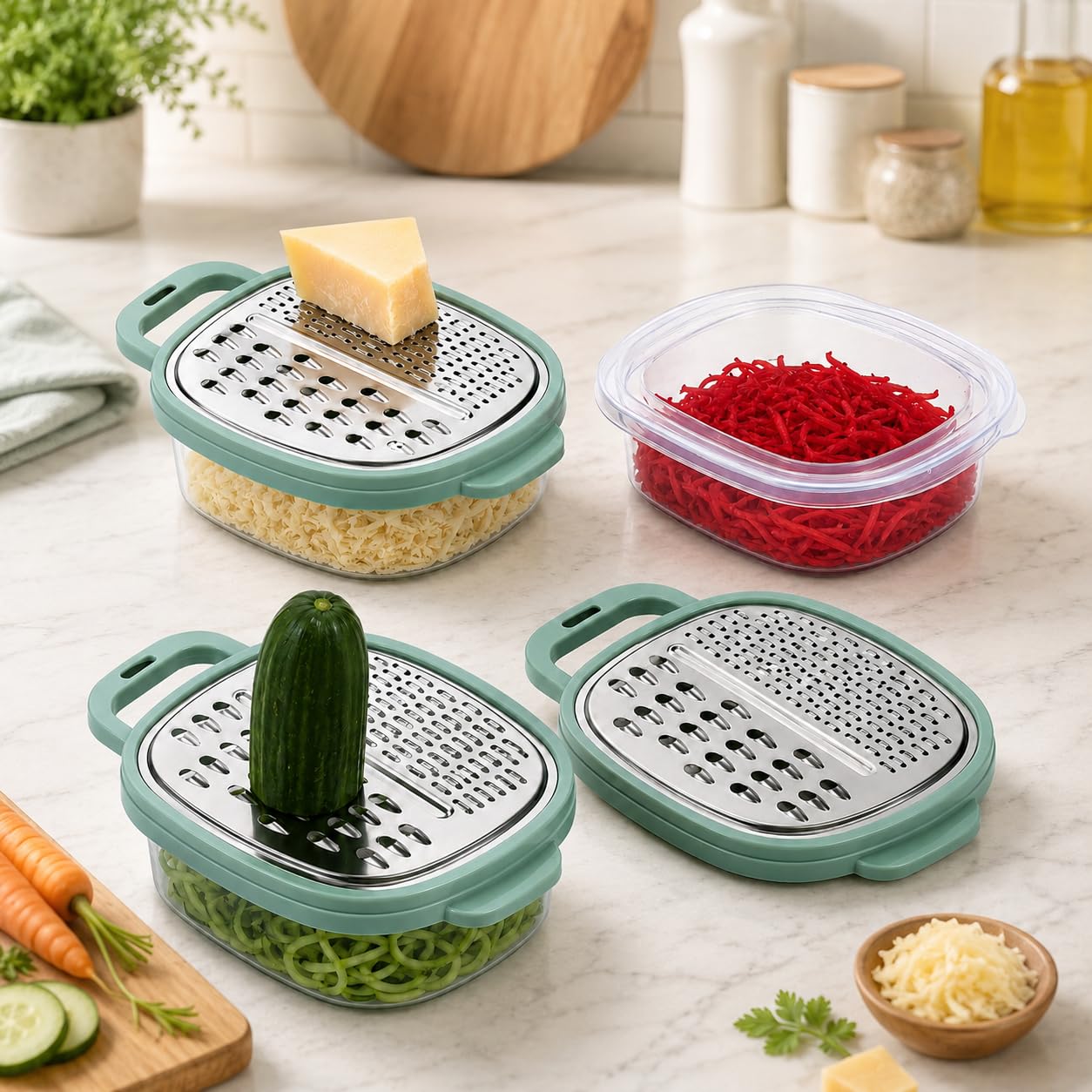 Promptnest 2In1 Stainless Steel Grater With Storage Container & Lid Multi Color | Lightweight Kitchen Vegetable Box Food Colle