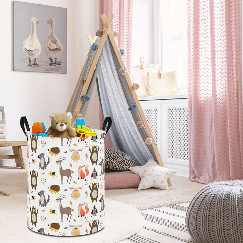 Hkec 19.7 Laundry Basket,Kids Dirty Clothes Hamper,Waterproof Storage Bin,Room Decor,Gift Baskets,Nursery Hamper(Forest Animal)