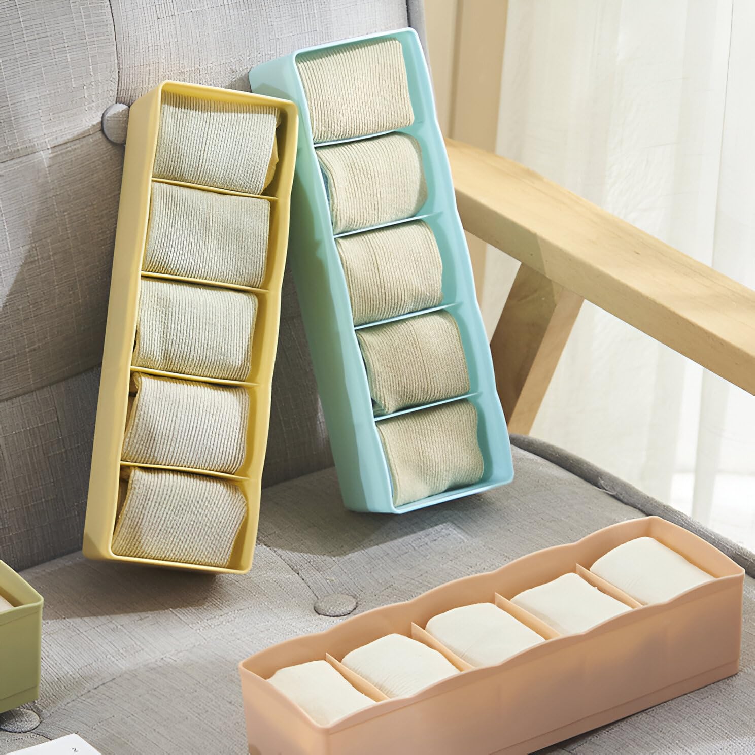 Oblivion 5 Grid Plastic Storage Box Drawer Organizer  Multicolor Stackable Storage Box, Closet Divider For Undergarments, Socks