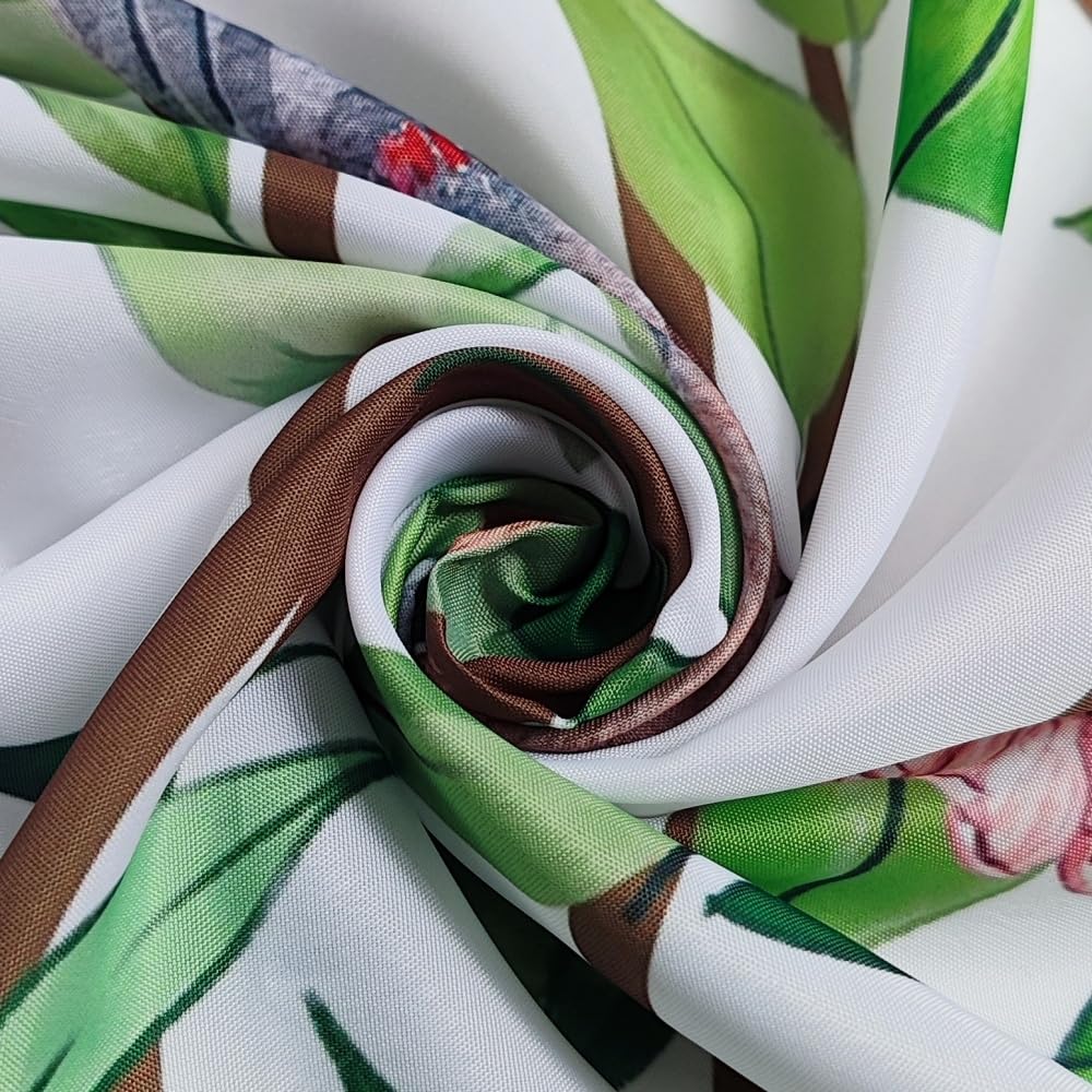 Cokomi Green Leaf Shower Curtain, Spring Watercolor Botanical Plant Leaves With Birds Green Floral Shower Curtains For Bathroom,
