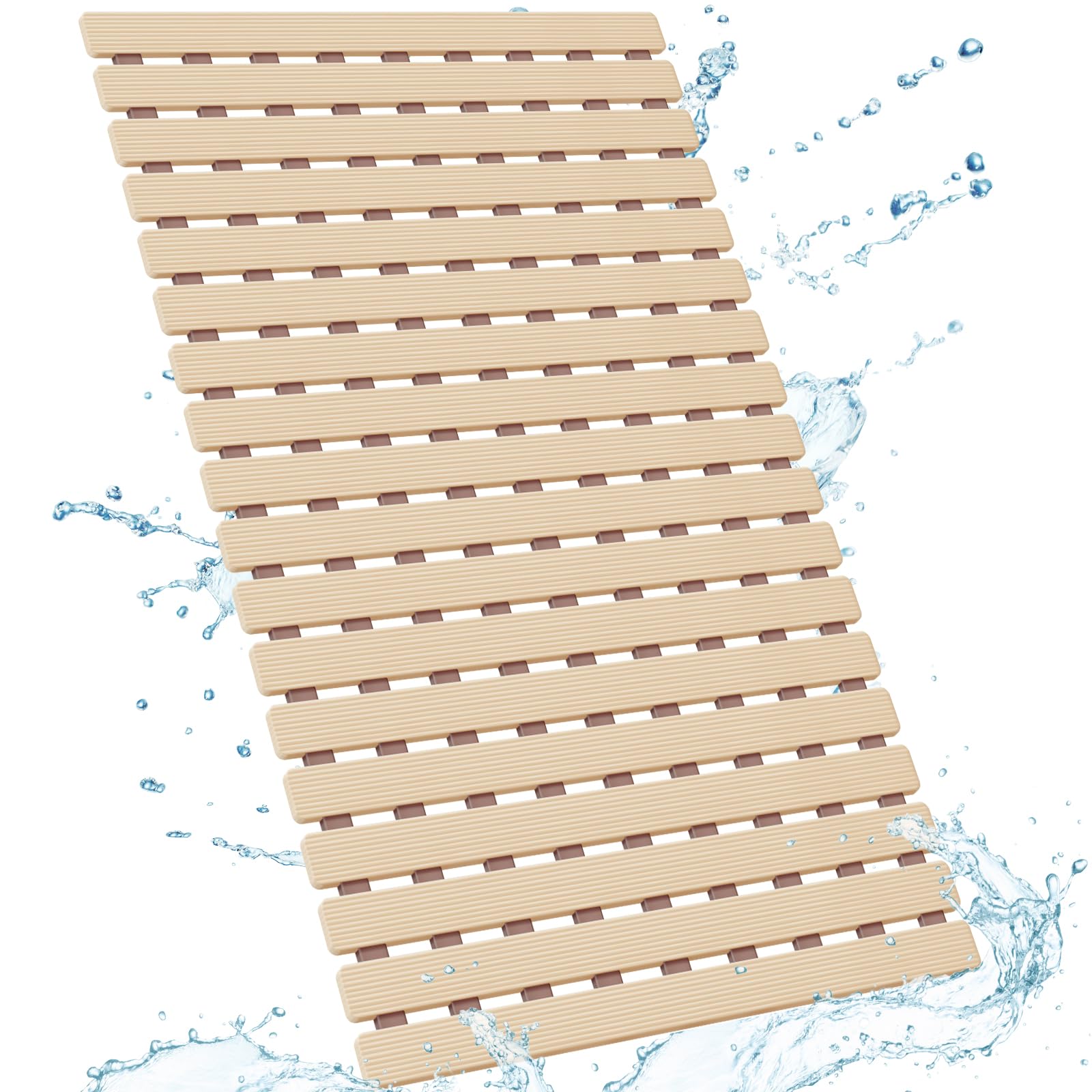 Yolife Non Slip Bath Mat Quick Drain Shower Floor Mat Colorful Bathtub Mat Slatted Duckboard Design With Suction Cups (Grey, 24.