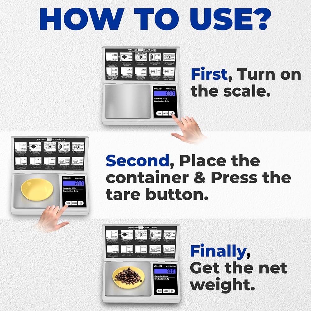 American Weigh Scales 600g x 0.1g Digital Pocket Scale | High Precision Digital Scale LCD Display Multi Unit Conversion Pocket G