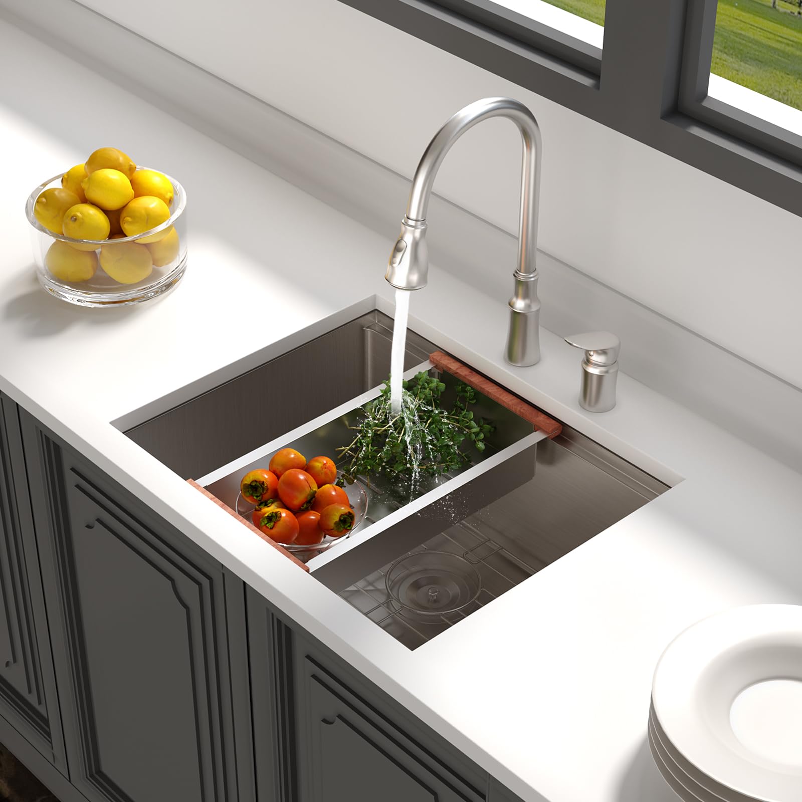 Lordear Undermount Kitchen Sink 23 X 19 Inch Sink Kitchen 16 Gauge Stainless Steel Kitchen Sinks Single Bowl Workstation Sink Wi