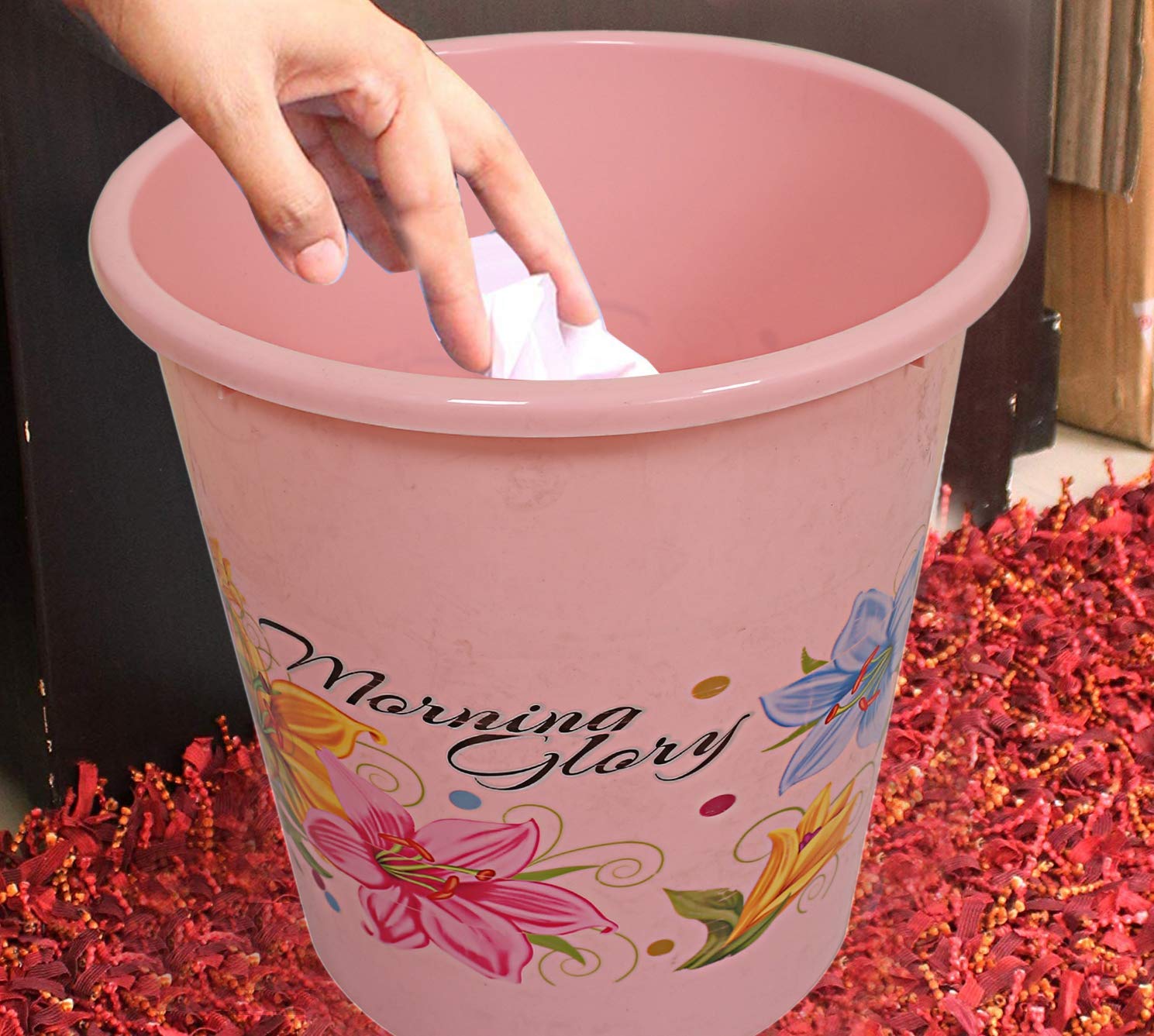 Kuber Industries Plastic Exclusive Virgin Floral Dustbin/Garbage Bin, 5 Litre, Pink-Ctktc21365