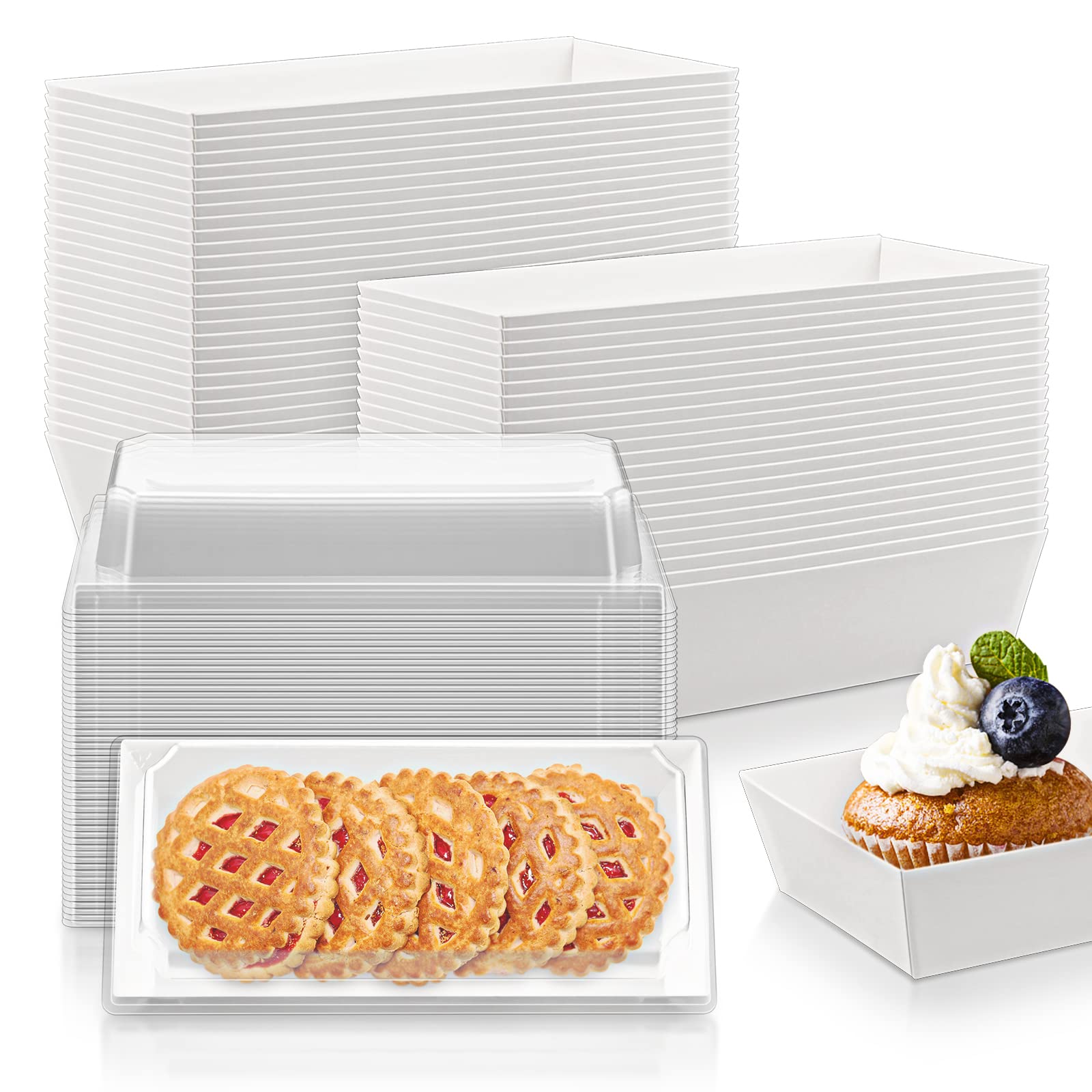 Cmkura 50 Pack White 4.7 '' Rectangular Disposable Paper Charcuterie Boxes Food Containers Bakery Boxes For Cake, Cookies, Sandw