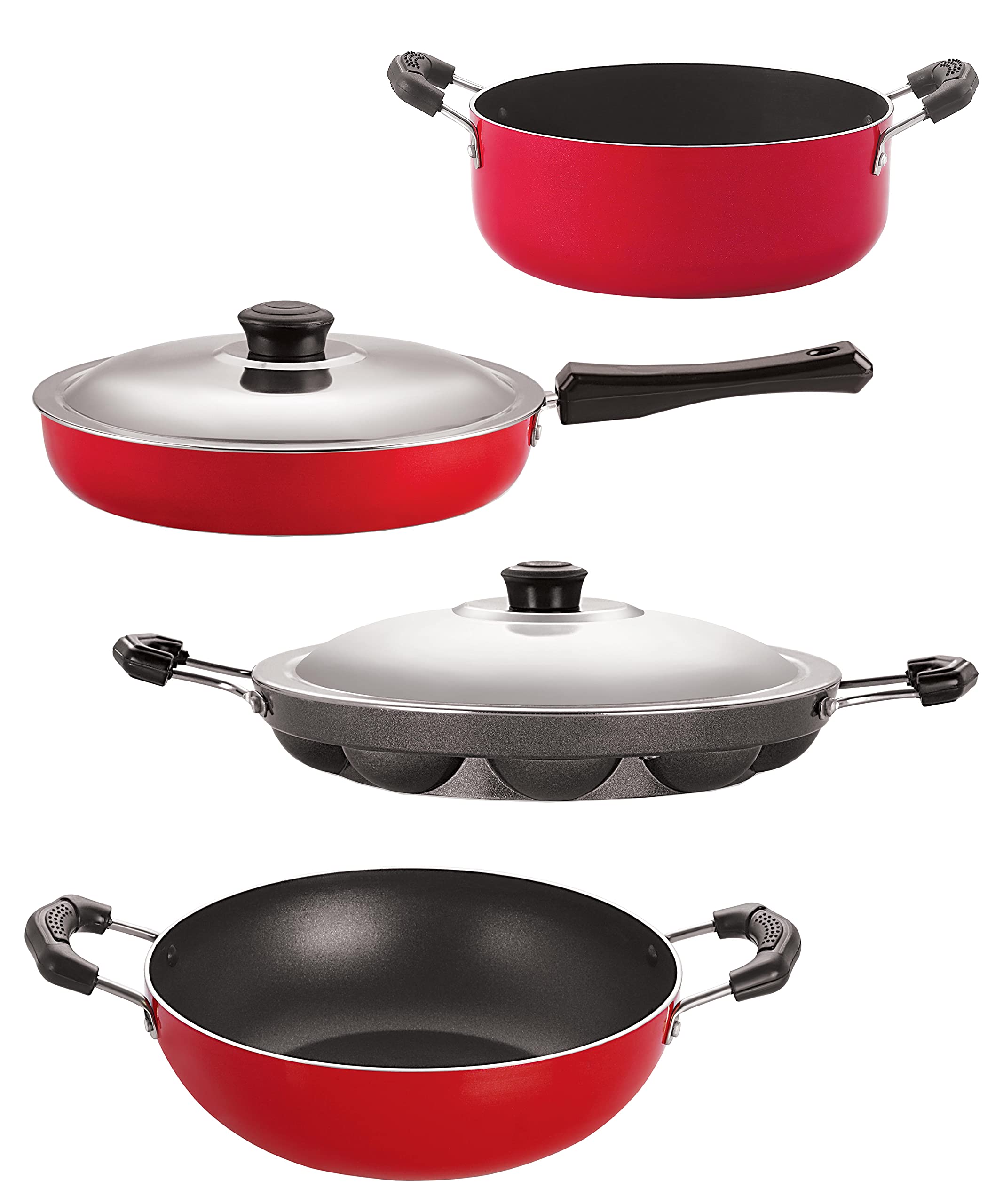 Nirlon Gas Compatible Non Stick Aluminium Cookware Set Of 4 Pieces, (Fp11_Kd11_Ap12_Cs24)