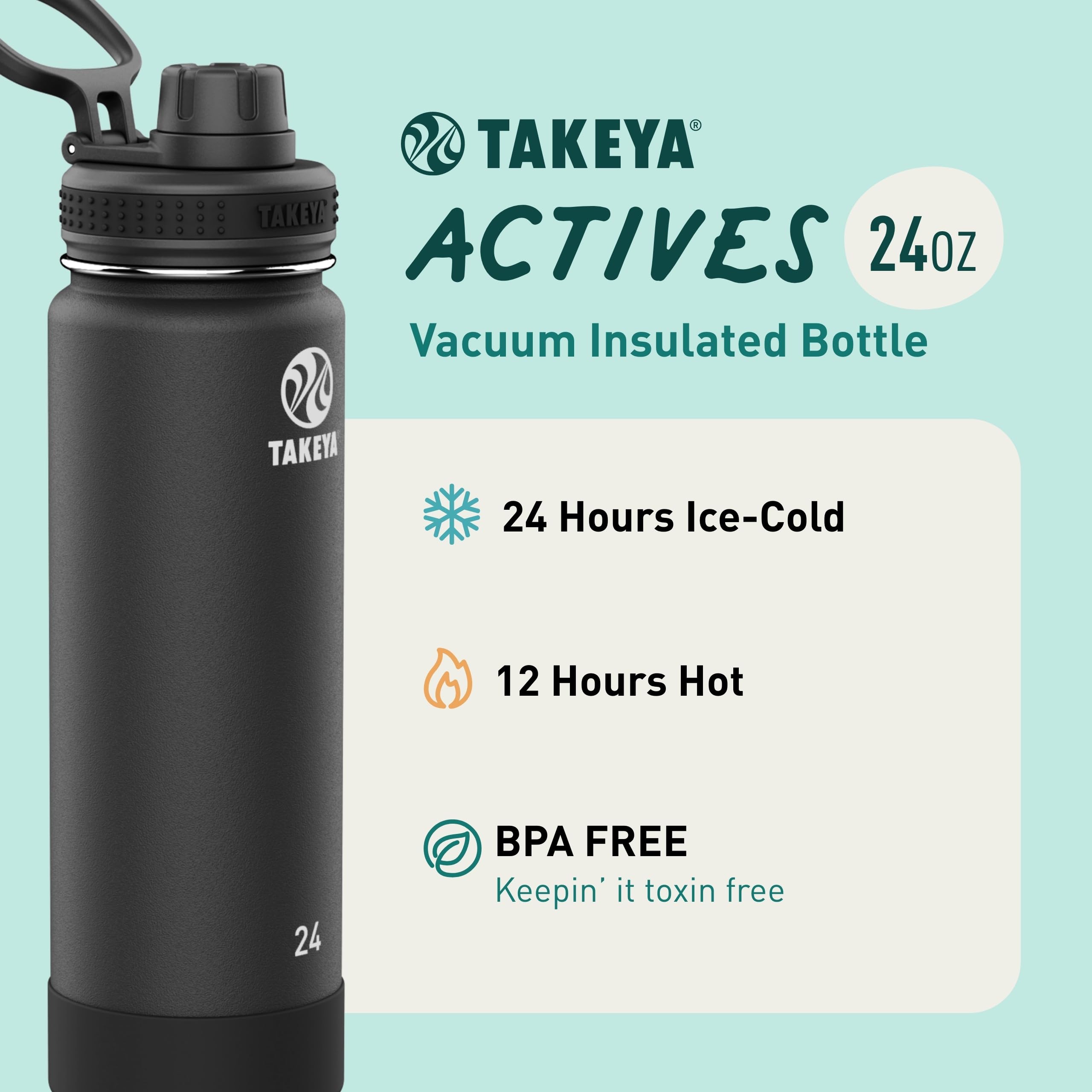 Takeya Actives Water Bottle with Spout Lid - Bottle with Double Stainless Steel Insulation - Dishwasher Safe & BPA-Free - Bottle