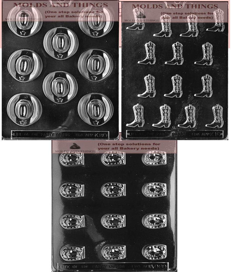 Cowboy Boot Chocolate Candy Mold, Cowboy Hat Chocolate Candy Mold, Horse Shoe Surrounding Horse Chocolate Candy Mold With Copywr