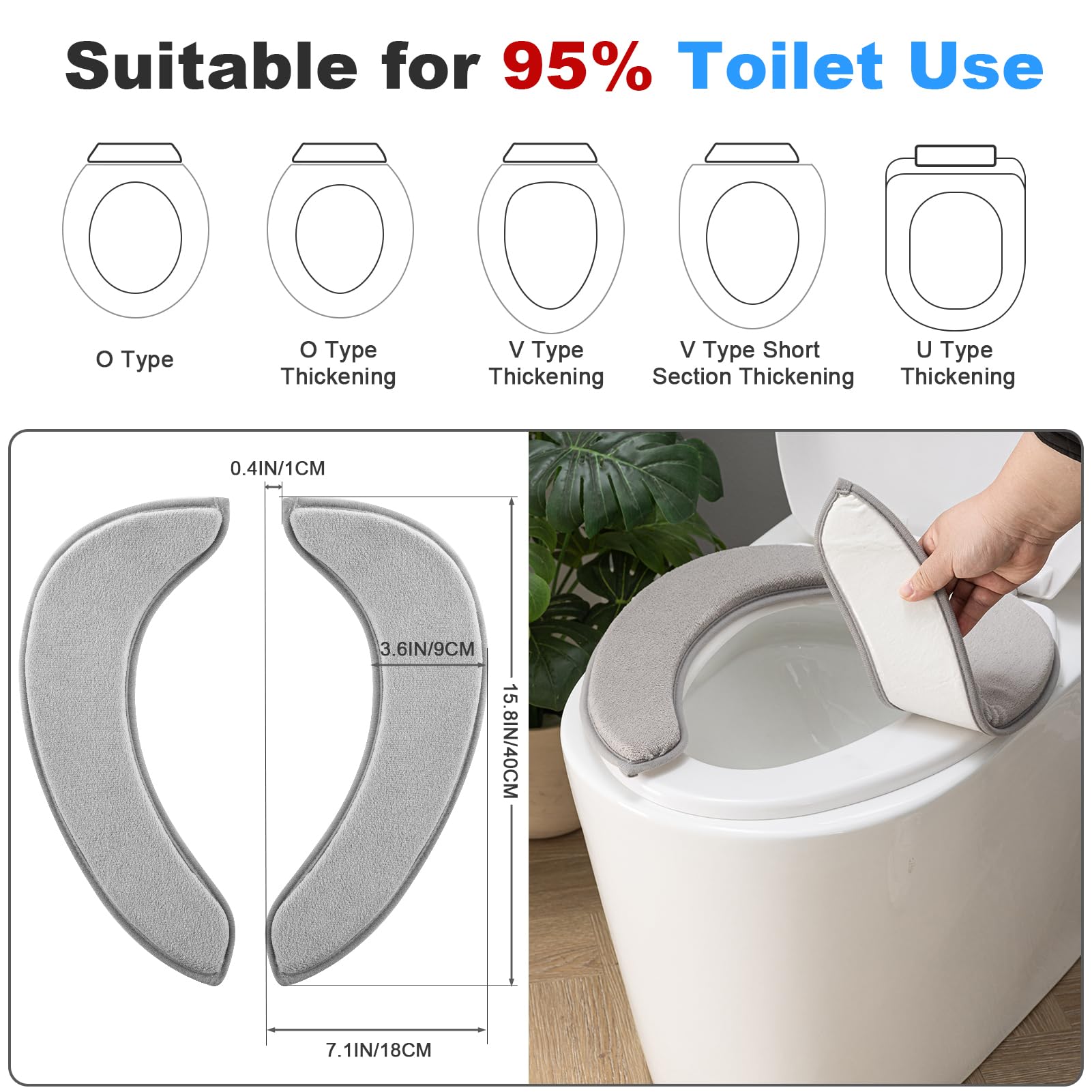 Soft Thicker Flannel Bathroom Toilet Seat Cover, 2 Pack Non Slip Warmer Comfortable Seat Cushions With Memory Foam, Easy Install