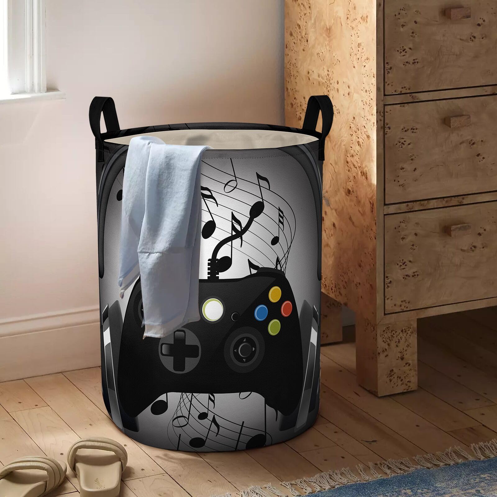 Kids Laundry Basket Gaming Laundry Hamper Boys With Handles Waterproof Oxford Clothes Storage Bucket Baby Toy Organizer 43L For