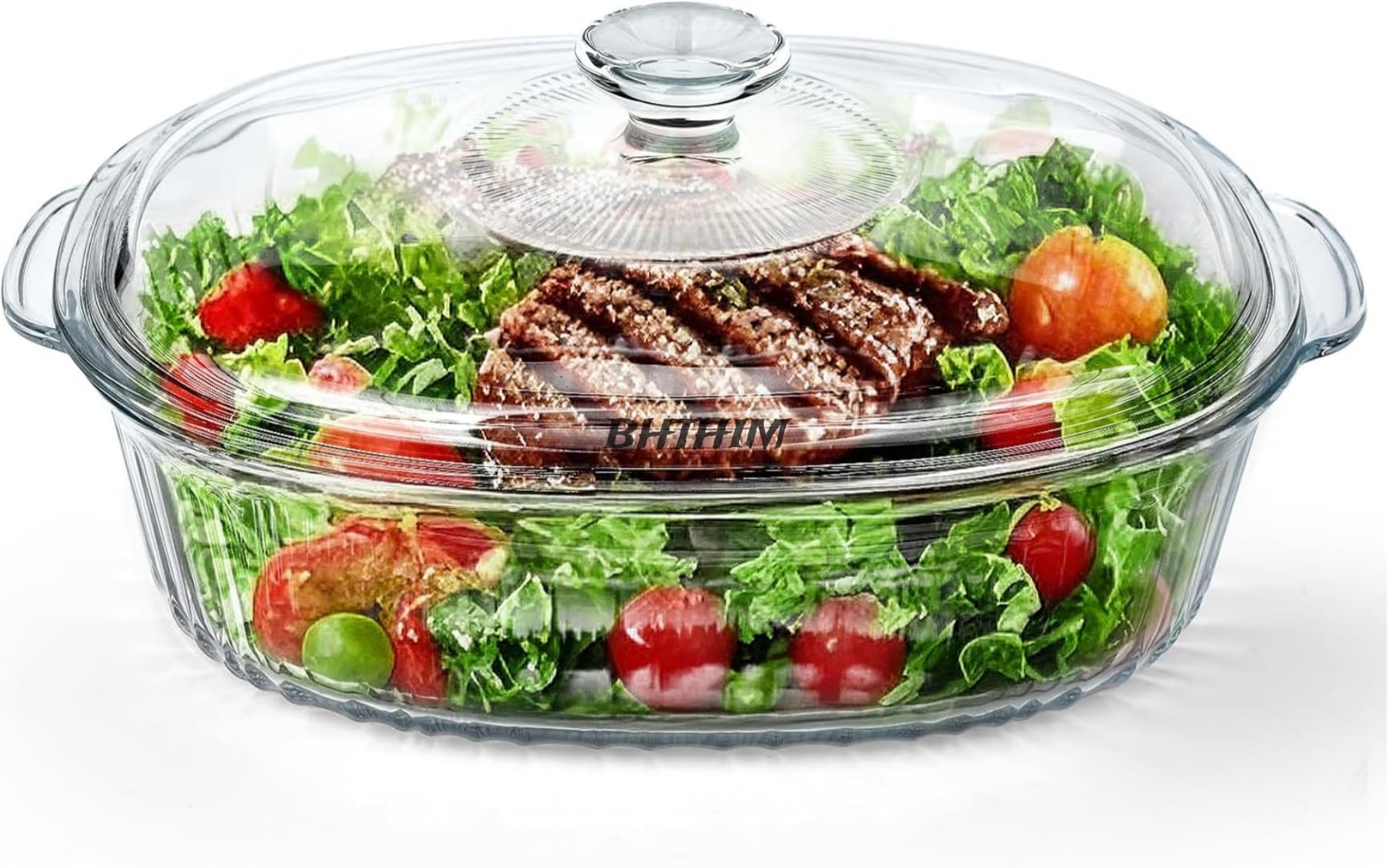 Bhthim  Glass Casserole With Lid, Food Serving Bowl With Lid, Oven & Microwave Safe (Oval, 1.5 Liter)