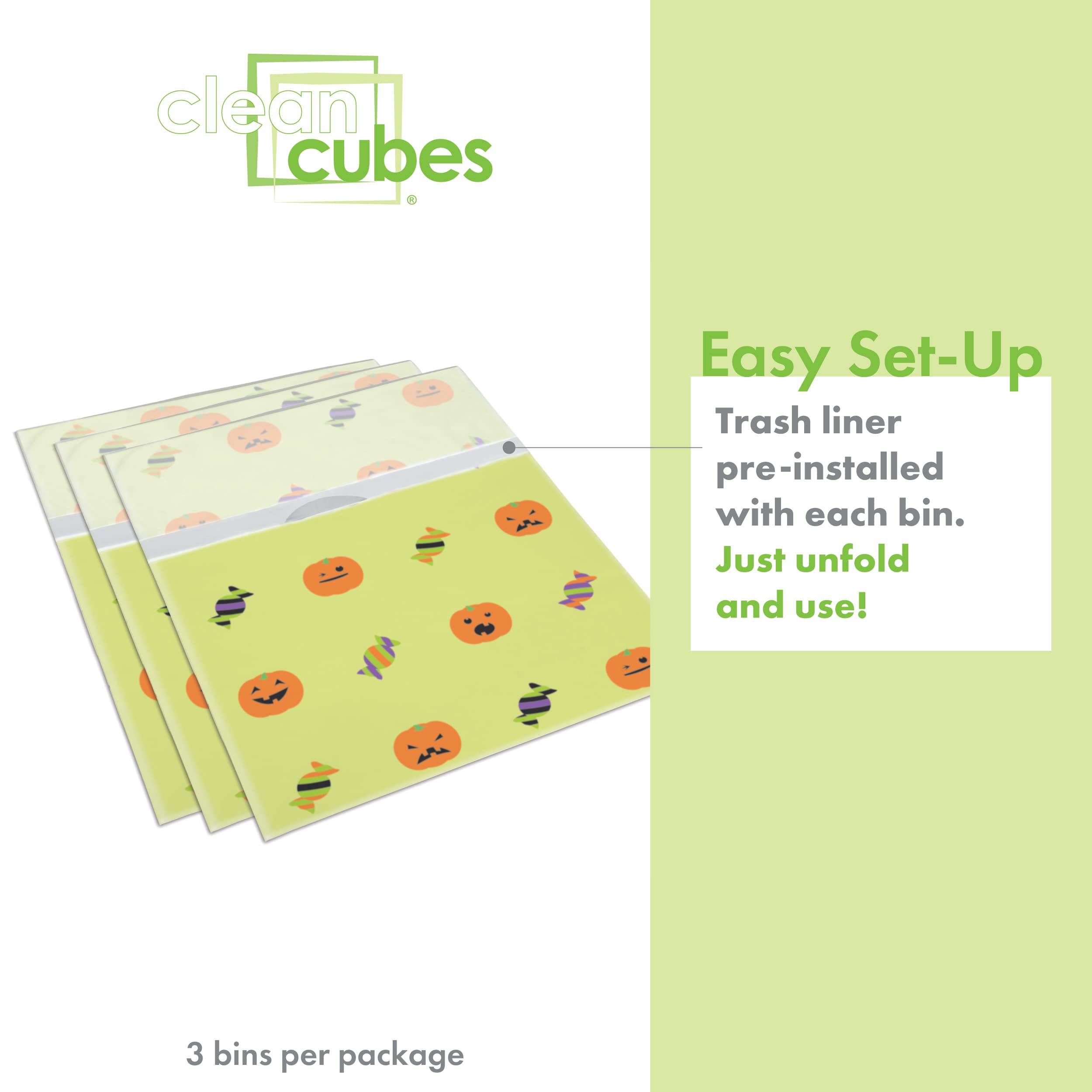 Clean Cubes 13 Gallon Trash Cans & Recycle Bins for Sanitary Garbage Disposal. Disposable Containers for Parties  Events  Recycling  and More. 3 Pack (Halloween)