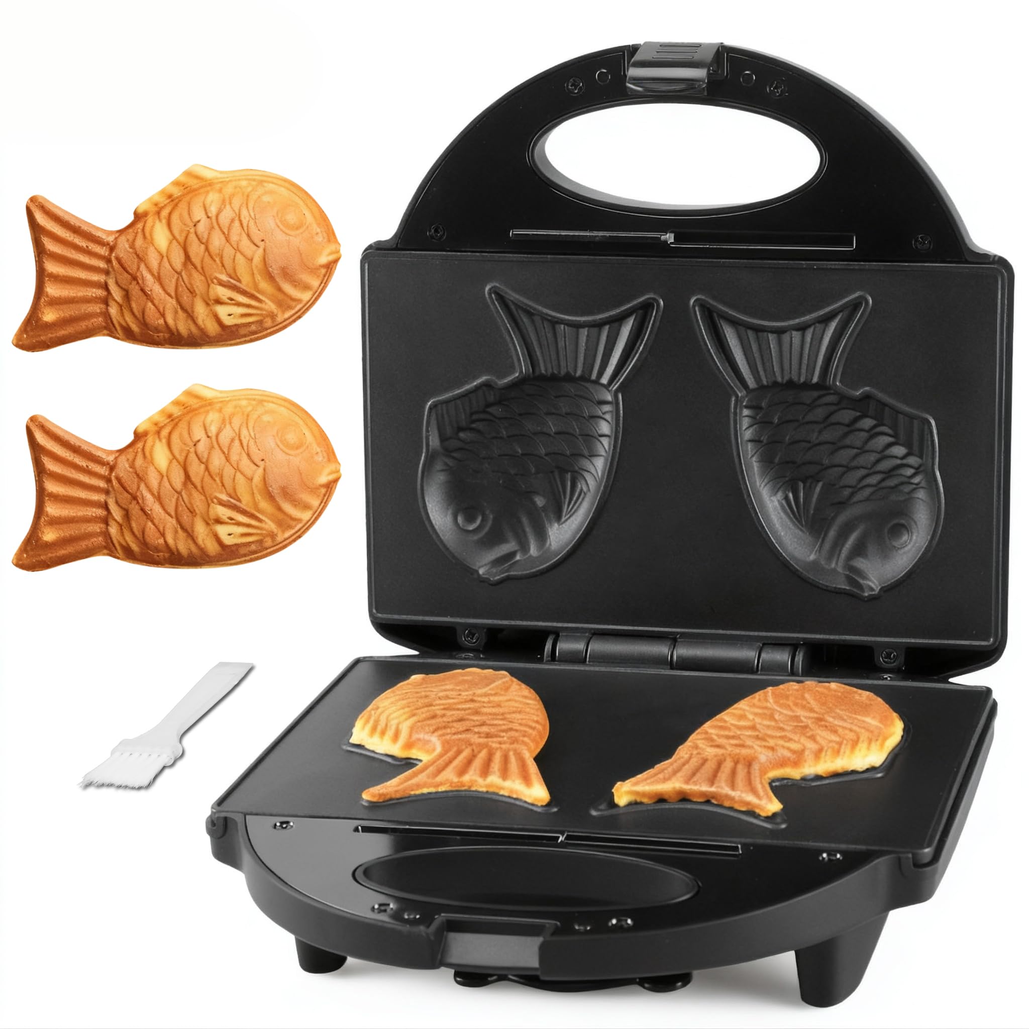 FineMade Taiyaki Fish Waffle Maker Machine with Non Stick Cooking Plate, Electric Japanese Fish Shaped Waffle Iron Pan, Korean B